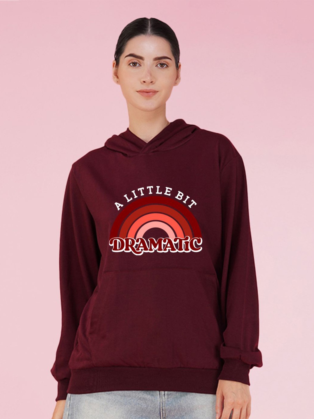 

NUSYL Women Typography Printed Hood Fleece Pullover Oversized Sweatshirt, Maroon