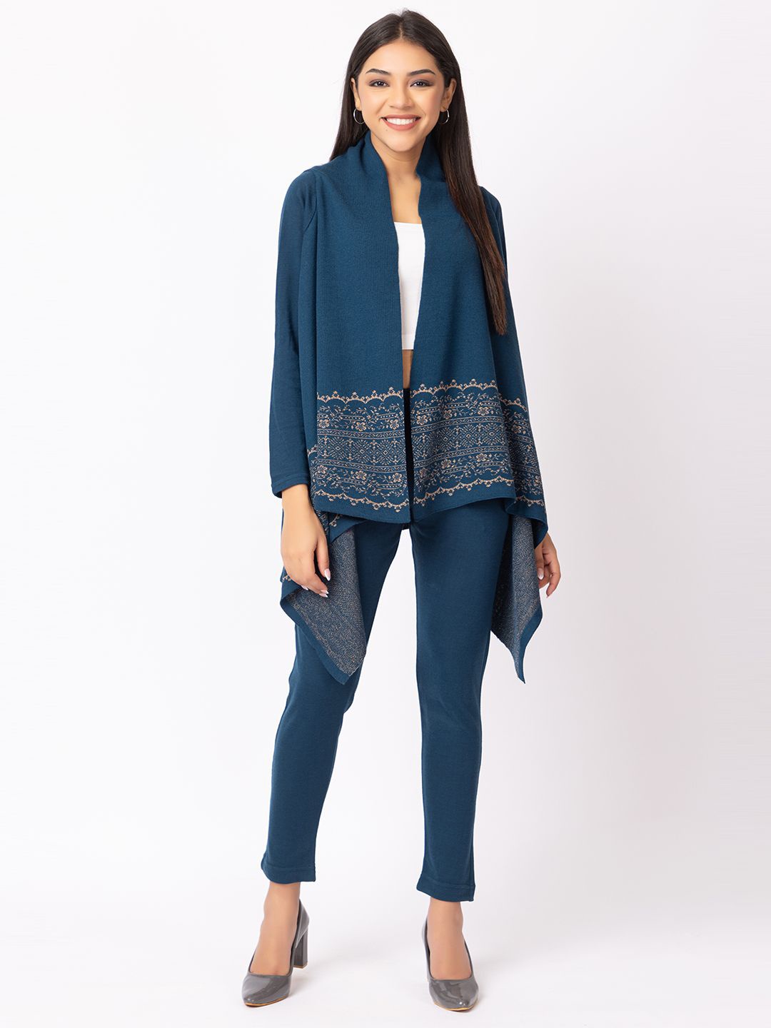 

KEIKO Women Self Design Shrug, Blue