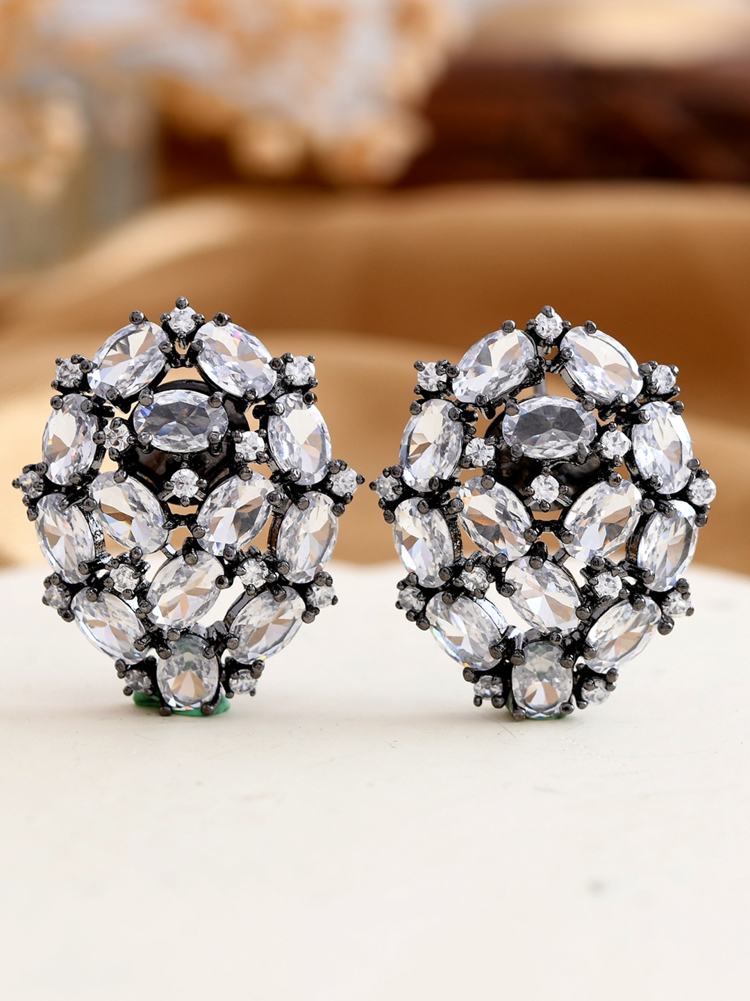 

Shoshaa Copper-Plated Oval American Diamond Studs, White