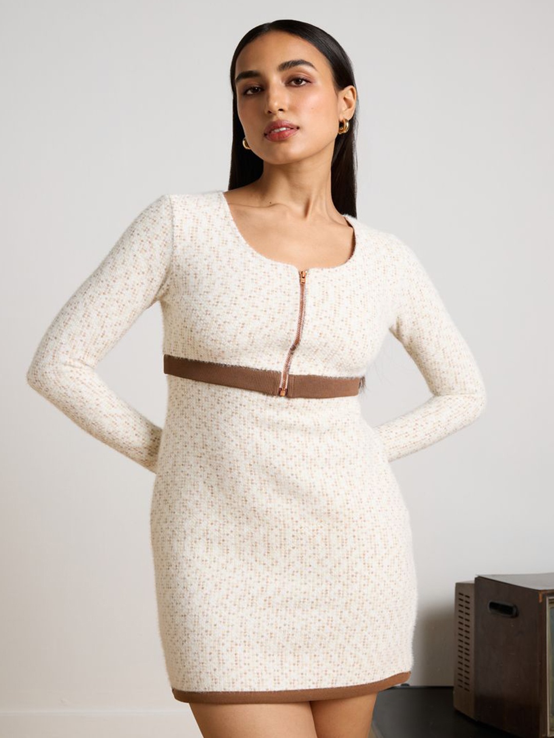 

Muvazo Women Formal Bodycon Mini Dress, Beige
