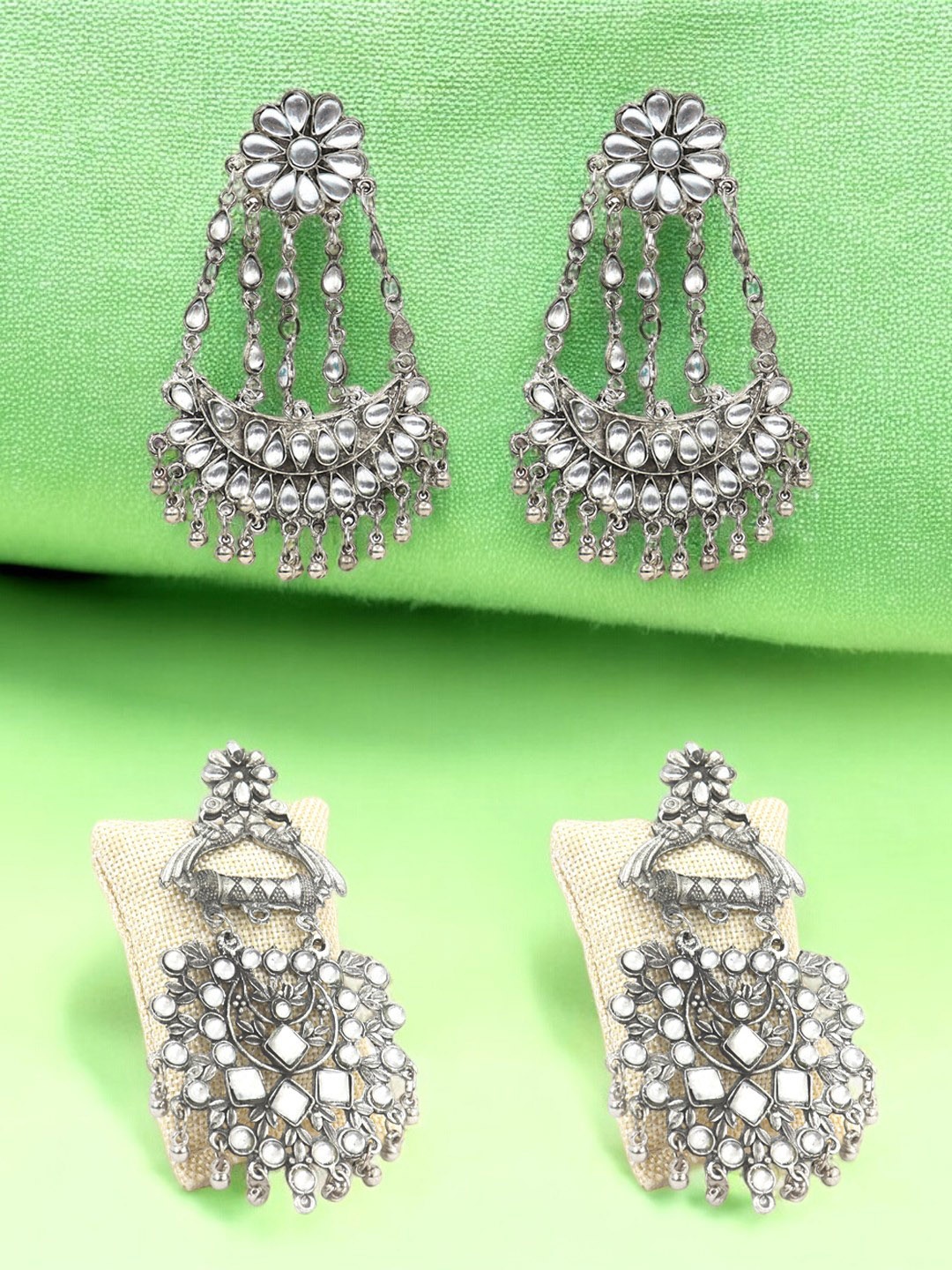 

KRENOZ Set Of 2 Sterling Silver Oxidised Classic Drop Earrings