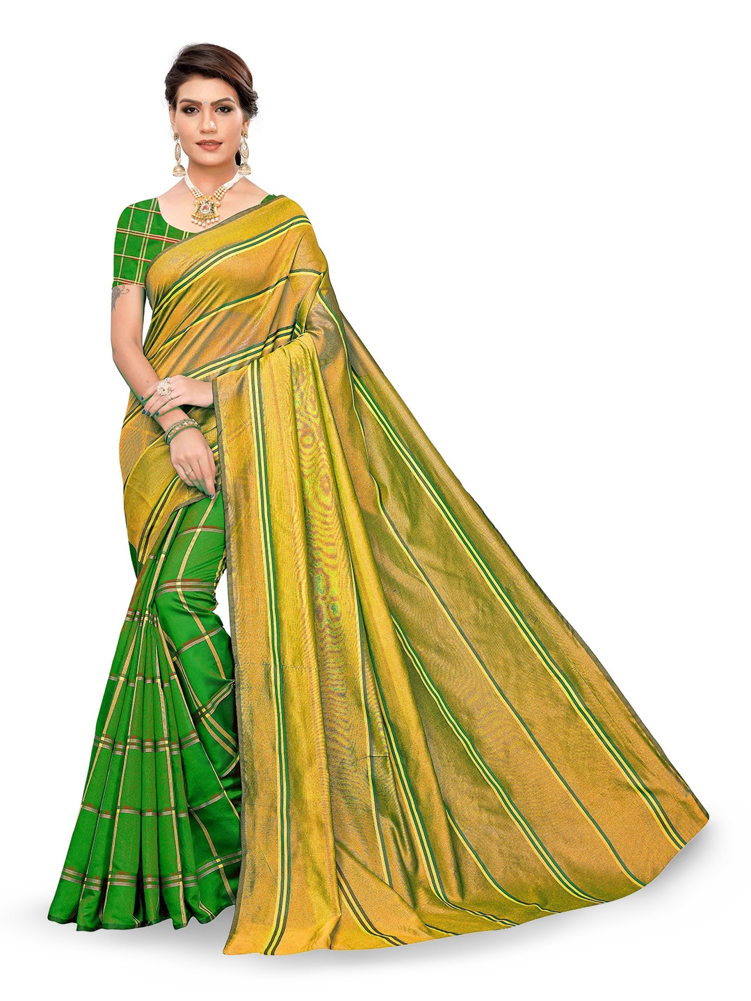 

Maroosh Striped Saree, Green