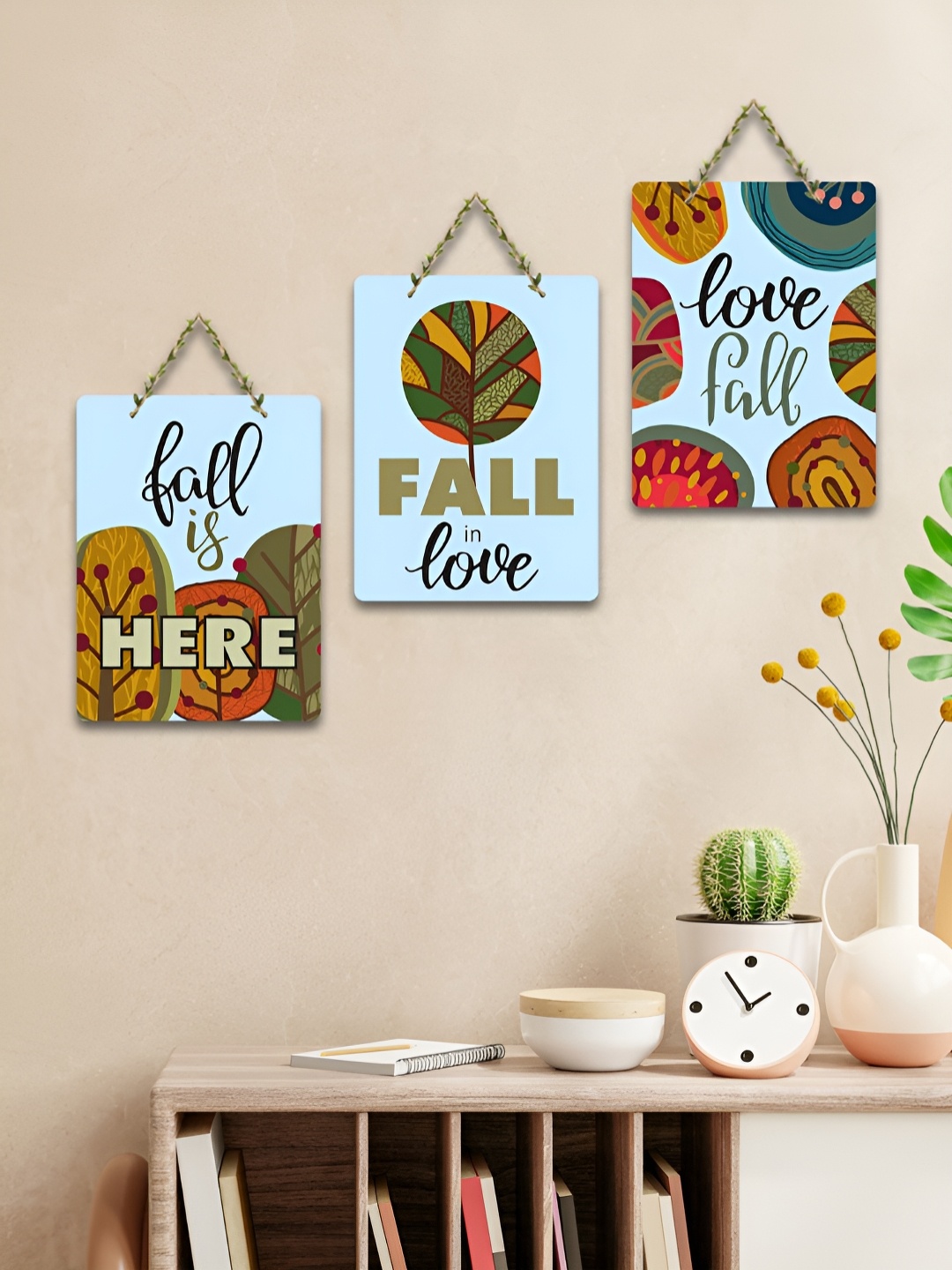 

ArtVibes Blue & Black 3 Pieces Quotes Art Wooden Wall Hangings