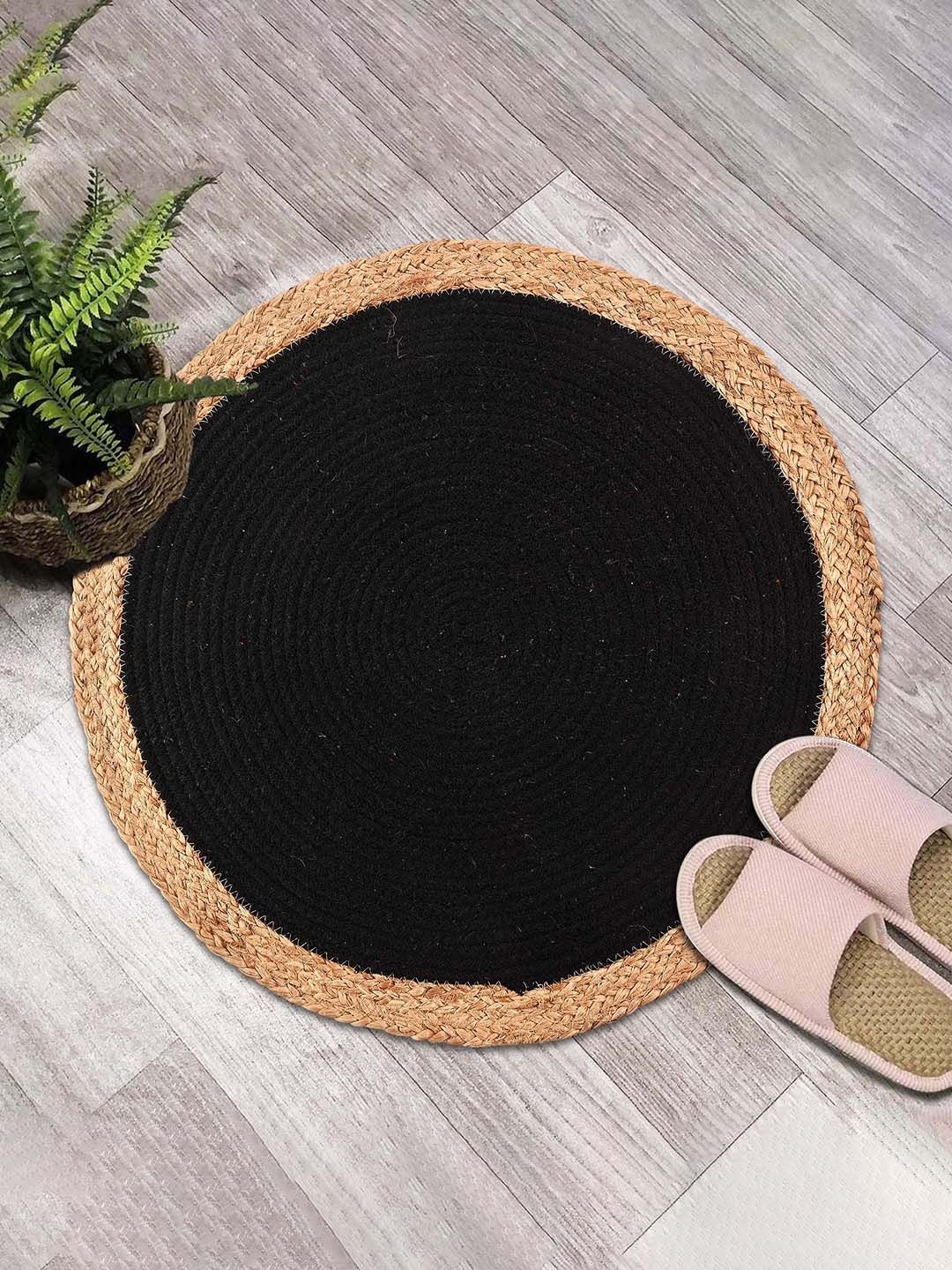 

Kuber Industries Black & Brown 2 Pieces Jute Round Doormats