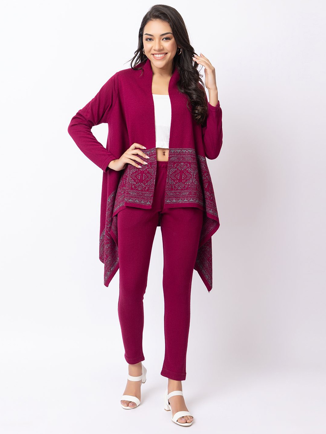 

KEIKO Women Self Design Long Sleeves Shrug, Purple