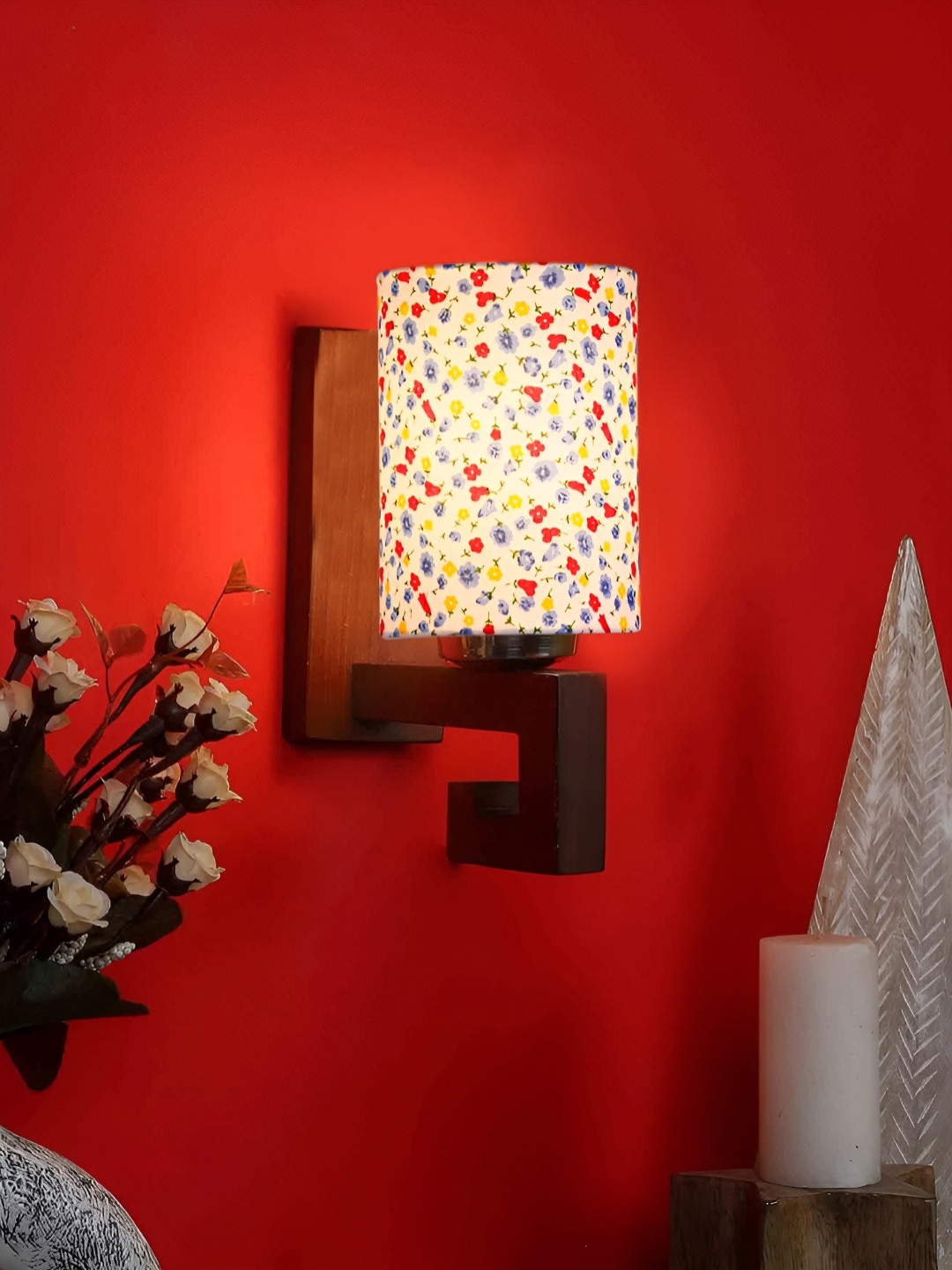 

Devansh White & Blue Printed Wood Traditional Cylinder Shaped Wall Lamp