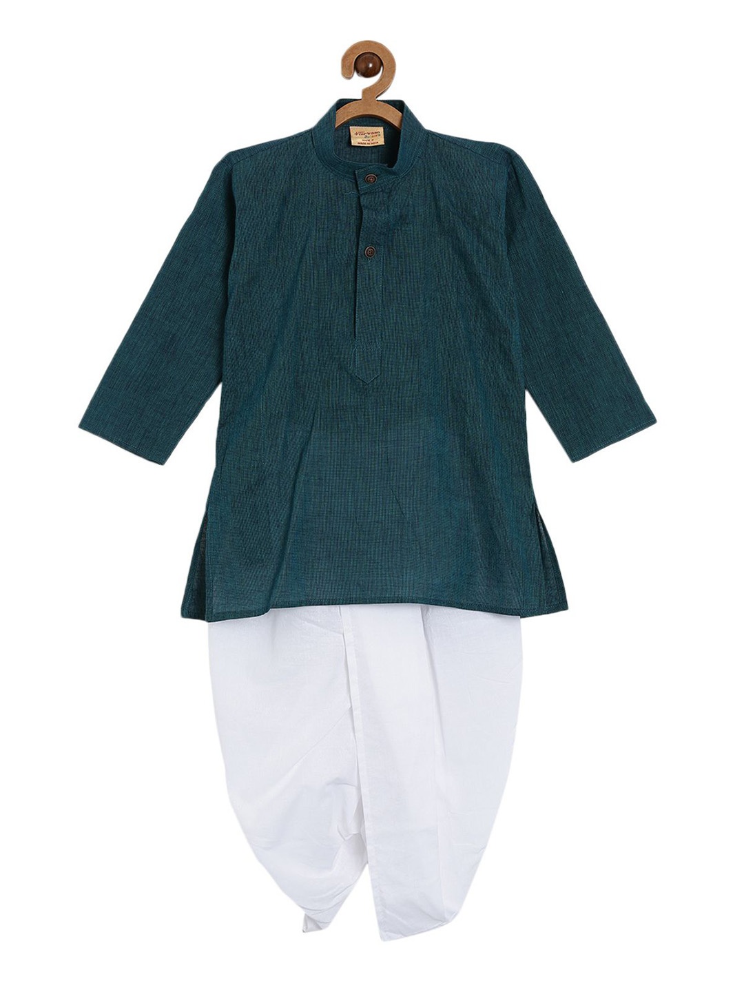 

NIRVAAN Boys Mandarin Collar Pure Cotton Kurta with Dhoti Pant, Green