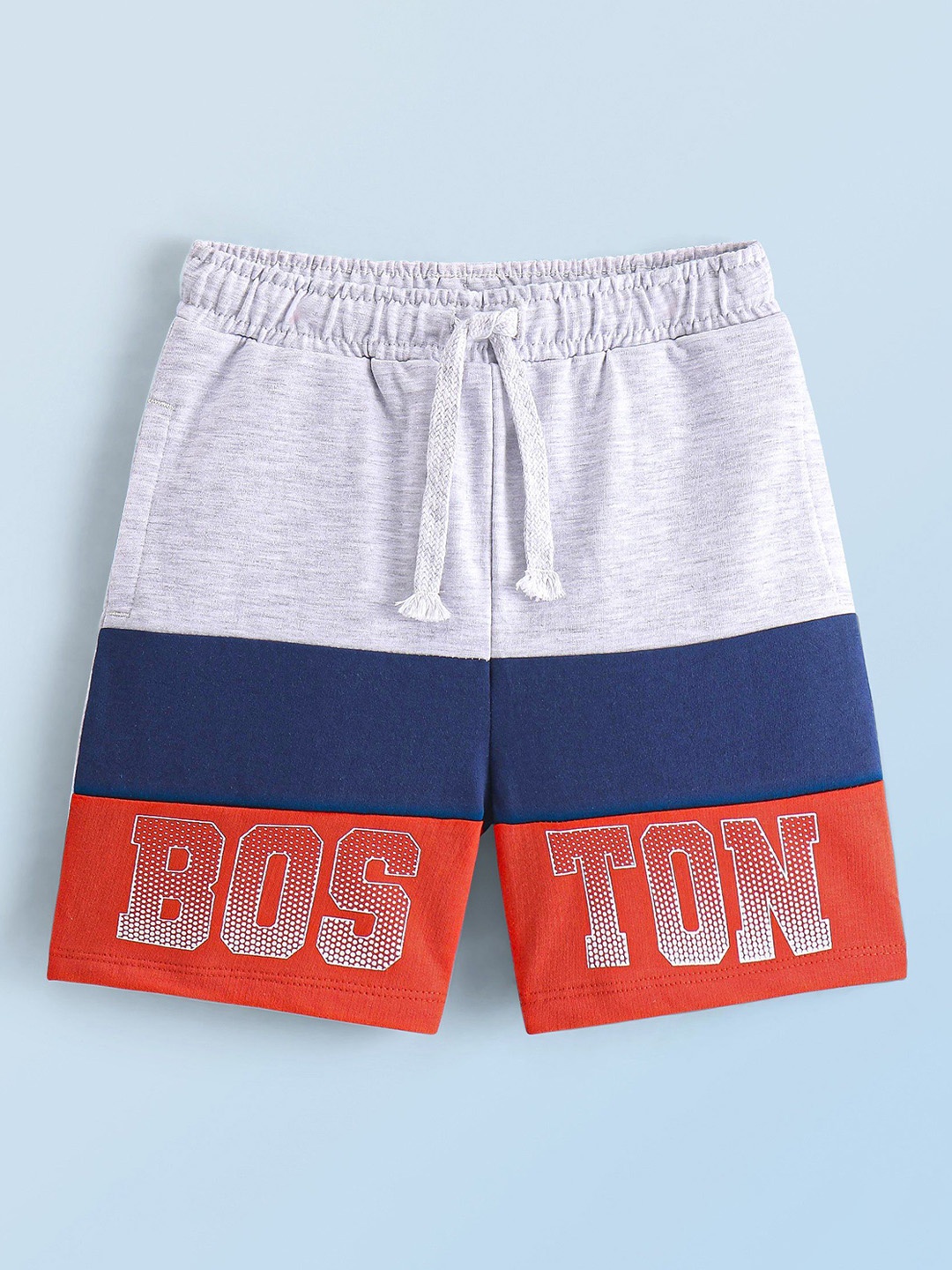 

Honeyhap Boys Pure Cotton Mid-Rise Typography Printed Shorts, Grey