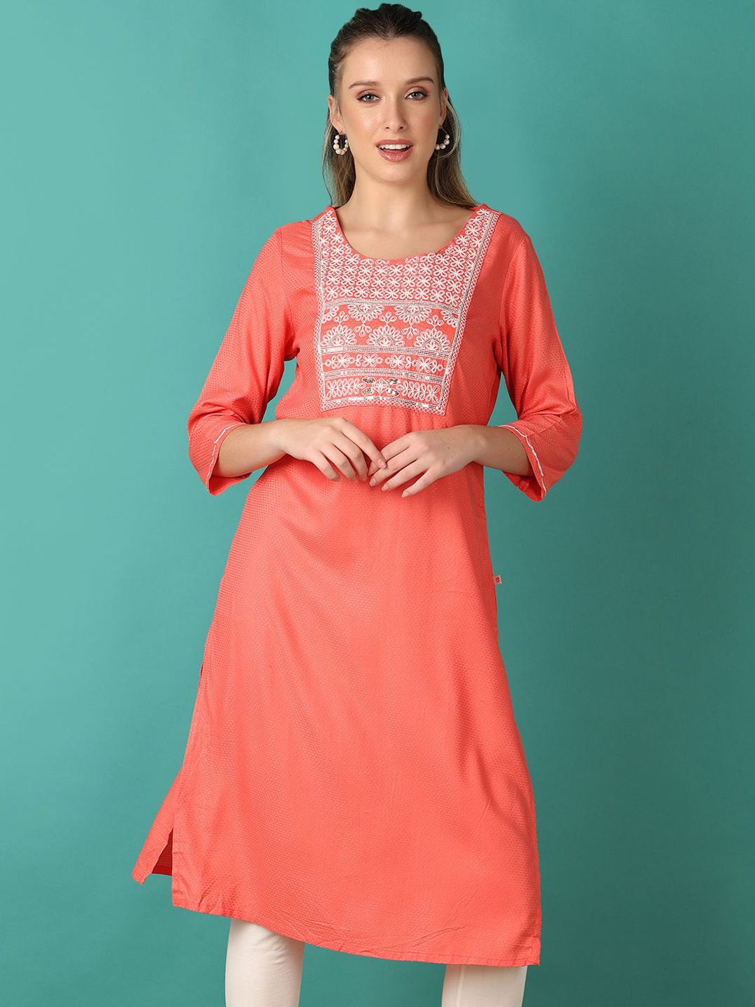 

V-Mart Women Sequins Woven Design Kurta, Pink