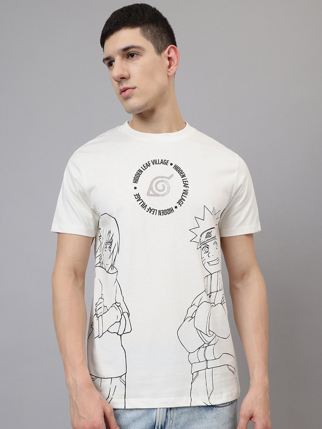 

Free Authority Men Naruto Graphic Printed Round Neck Cotton T-shirt, Off white