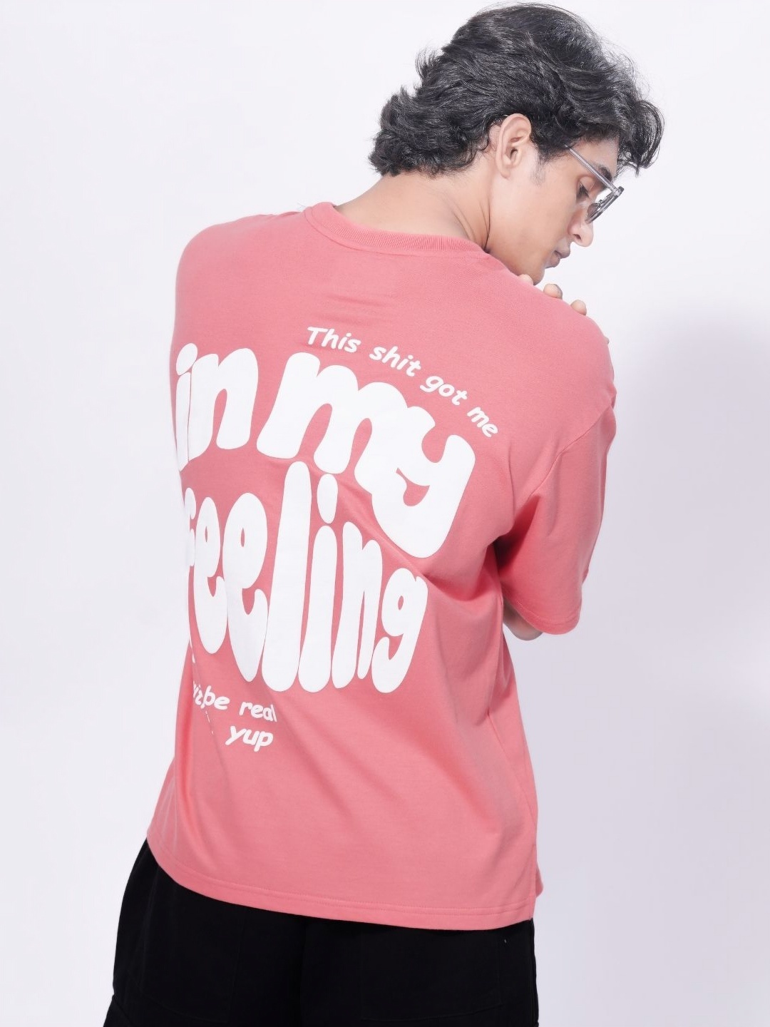 

Fans Army Men Typography Printed Round Neck Cotton Oversized T-shirt, Pink