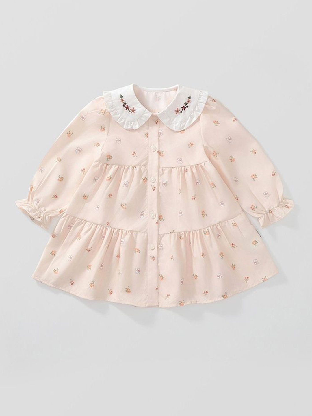 

LULU & SKY Floral Printed Peter Pan Collar Puff Sleeve A-Line Dress, Pink