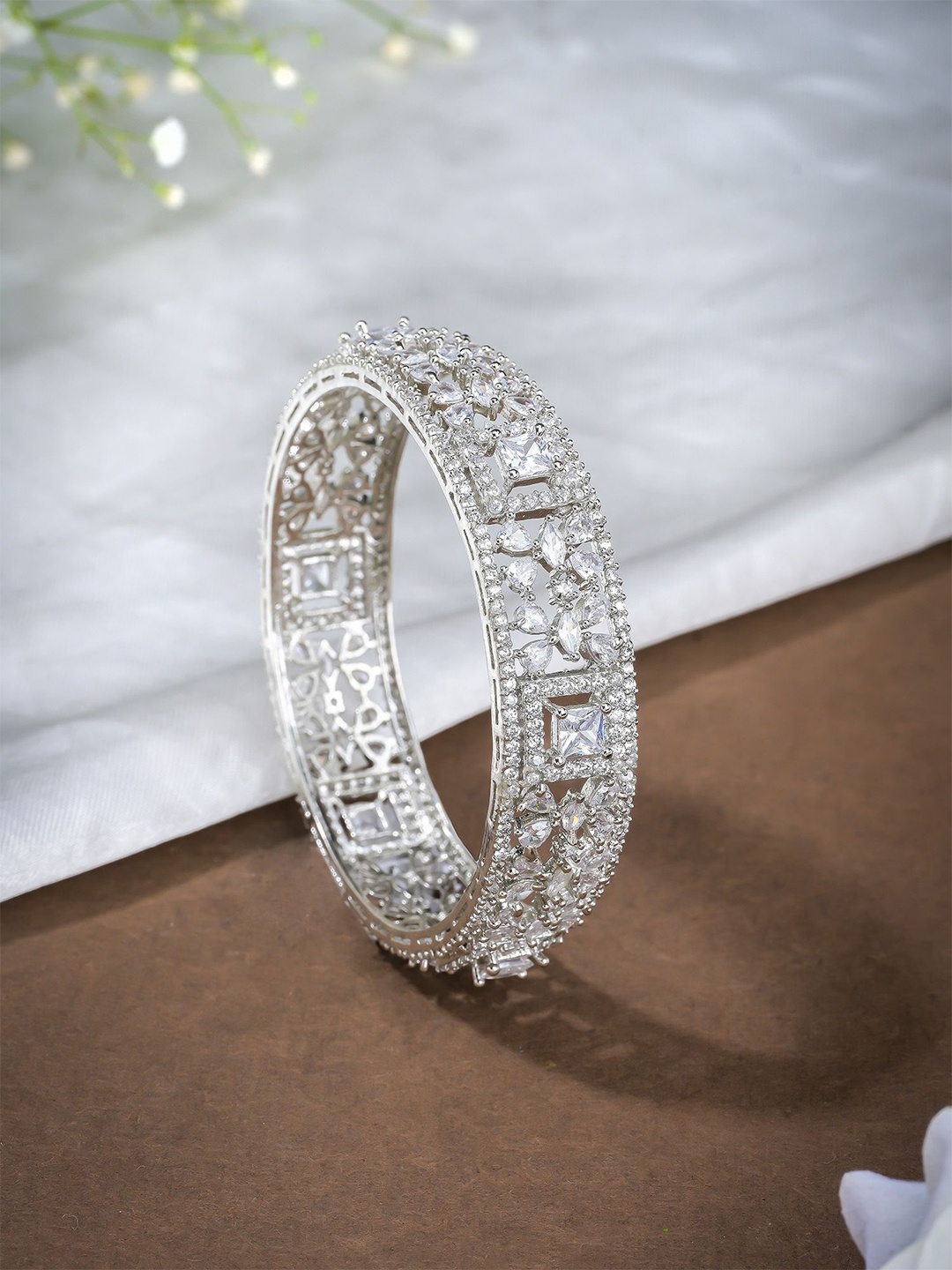 

Designbox Cubic Zirconia Bangle-Style Bracelet, Silver