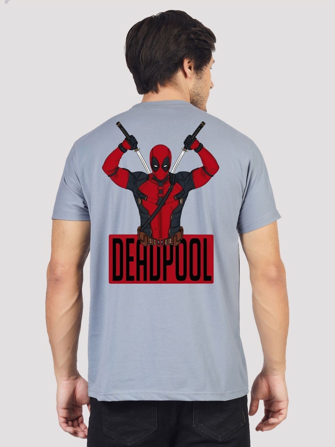 

Greylongg Men Deadpool Graphic Printed Round Neck Cotton T-shirt, Grey