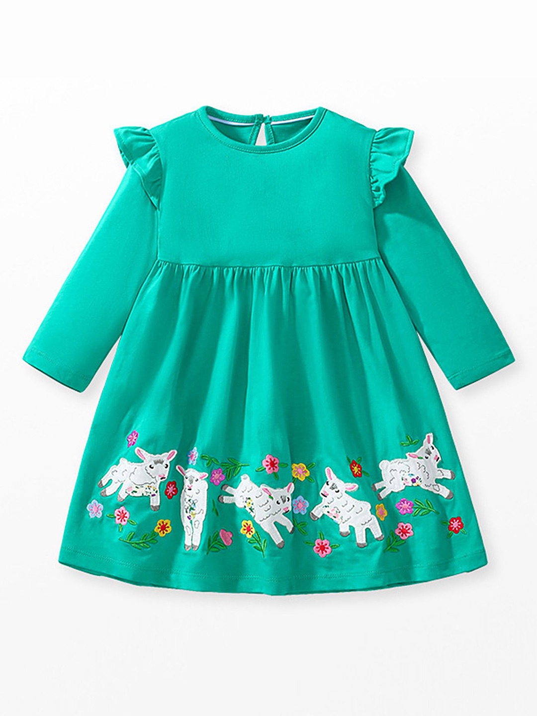 

LULU & SKY Applique Embroidered Floral Organic Cotton Fit & Flare Dress, Green