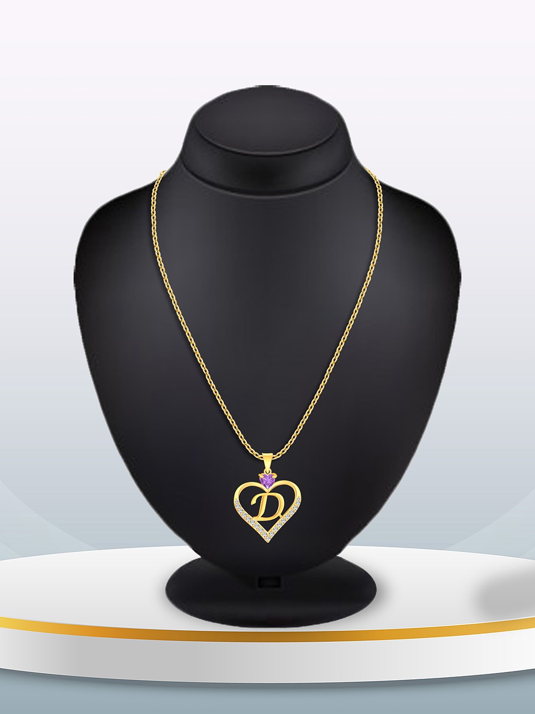 

Heer Collection Gold-Plated Cubic Zirconia Heart Shape Alphabet D Pendants with Chains