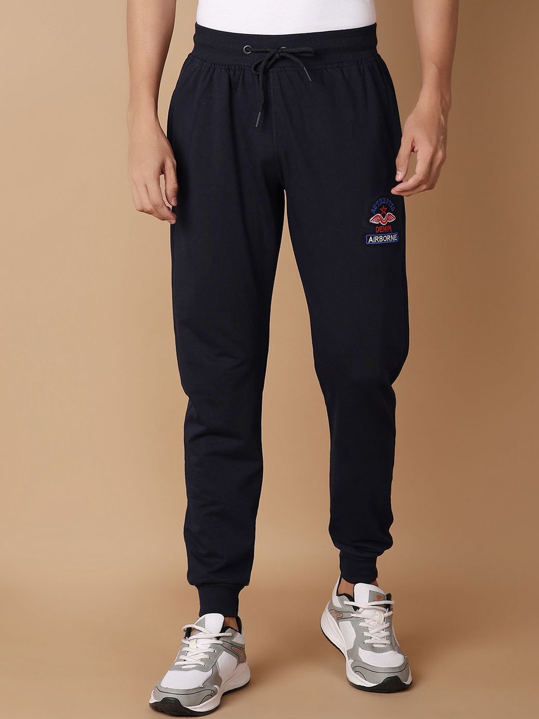 

V-Mart Men Cotton Mid Rise Joggers, Blue