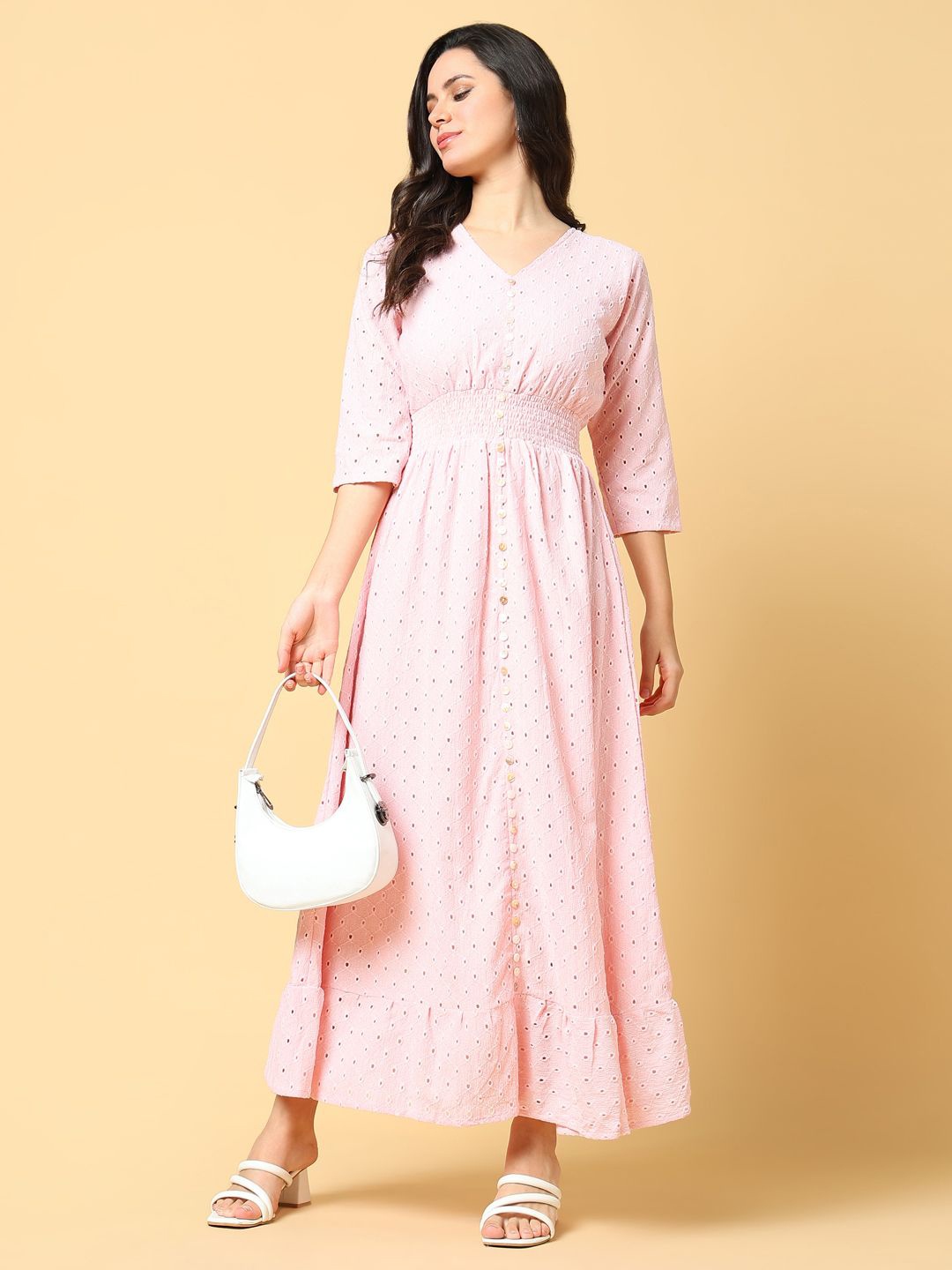 

SHOWOFF Women V-neck Fit & Flare Maxi Dress, Pink