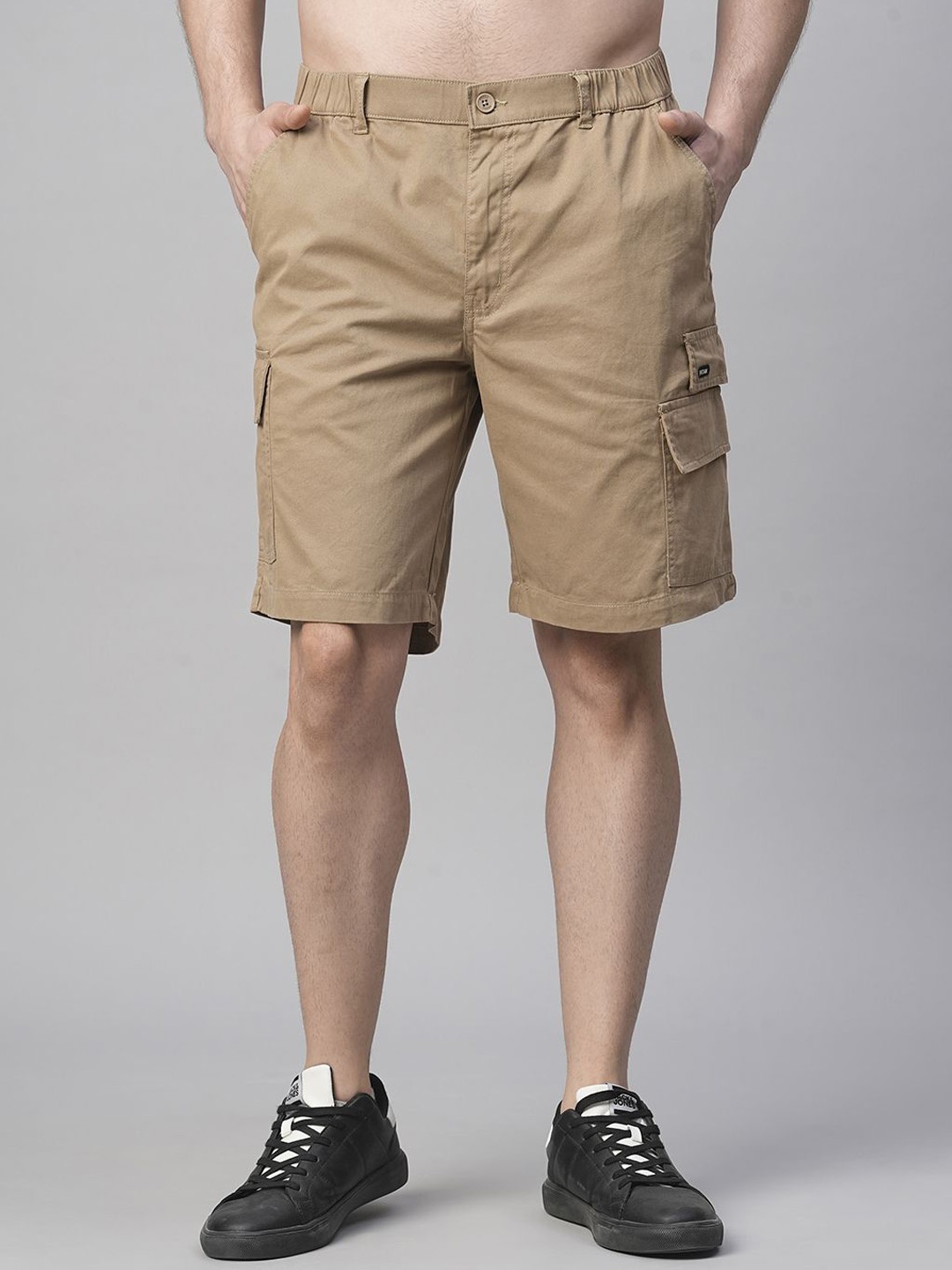 

PRONK Men Solid Cargo Cotton Shorts, Khaki