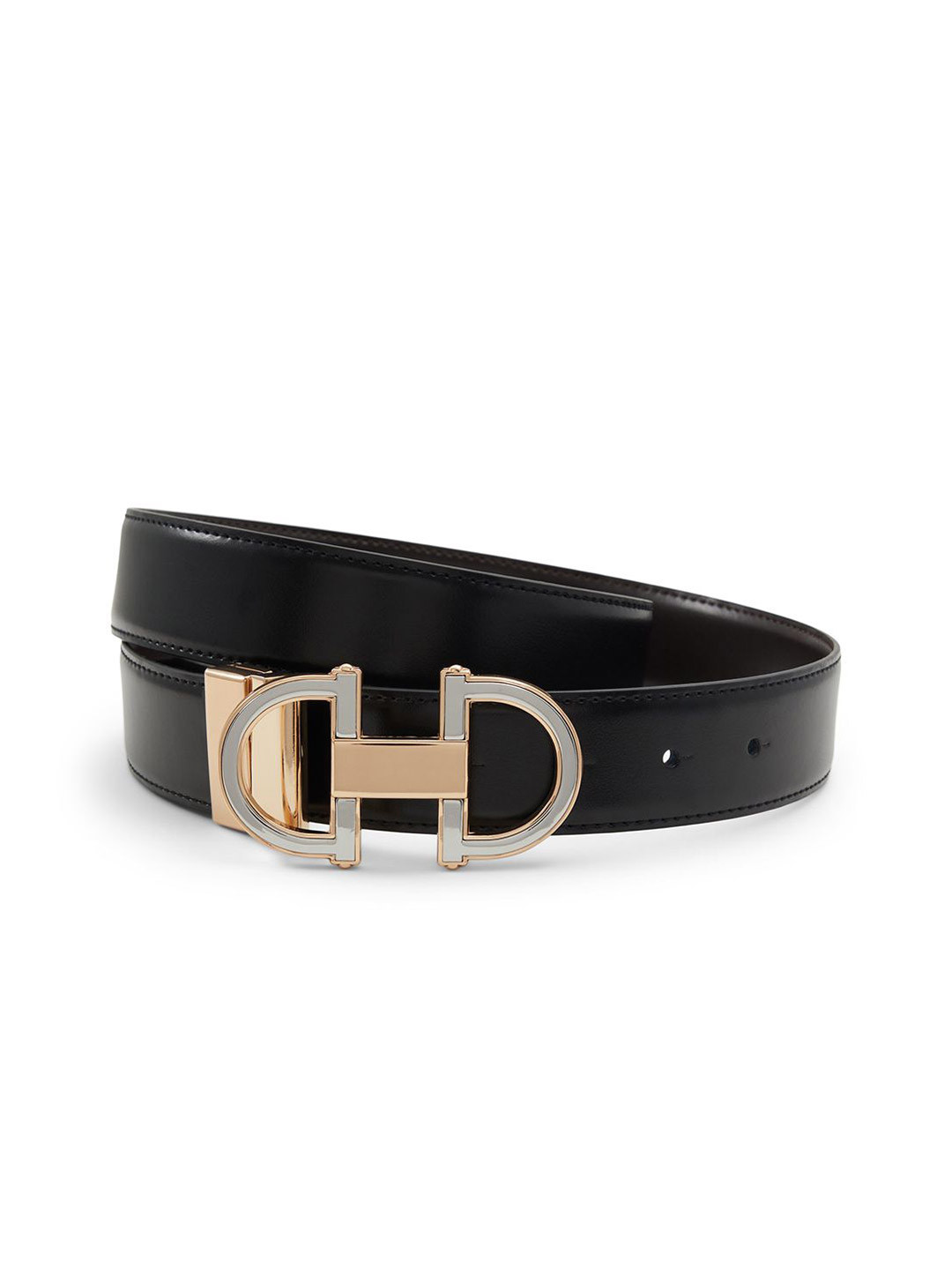 

ALDO Men Solid Push Pin Closure Leather Casual Belt, Black