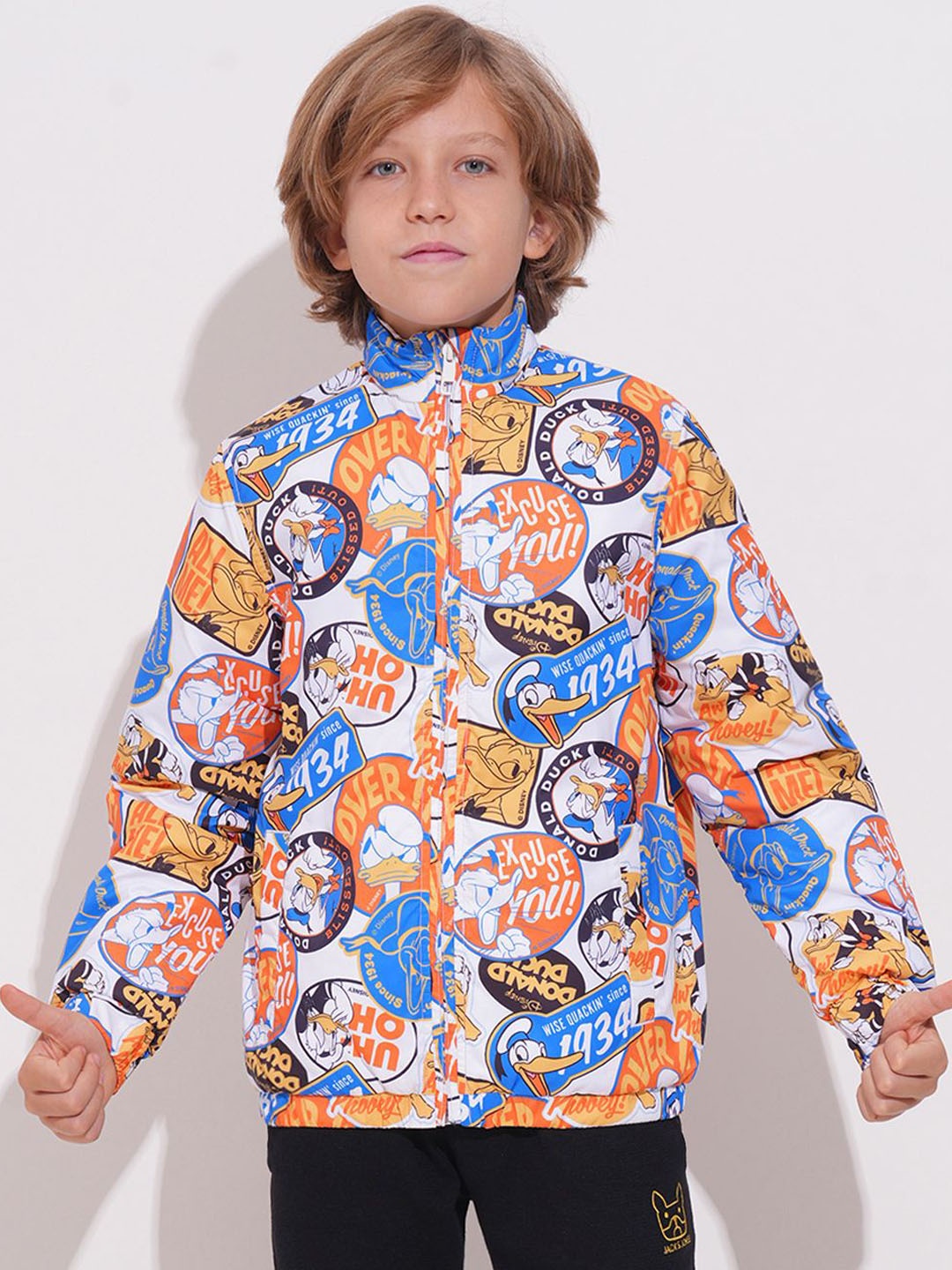 

Jack & Jones Junior Boys Mock Collar Graphic Printed Casual Bomber Jacket, White