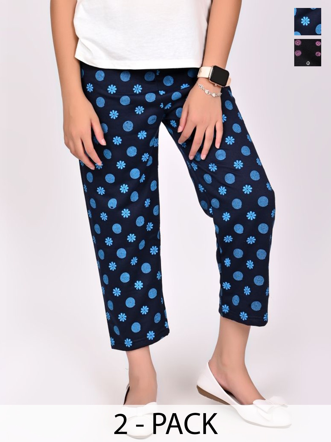 

BAESD Girls Pack Of 2 Printed High Rise Trouser, Navy blue