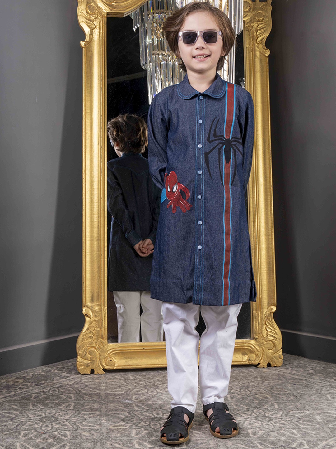 

HOITY MOPPET Boys Quirky Printed Kurta With Trousers, Blue