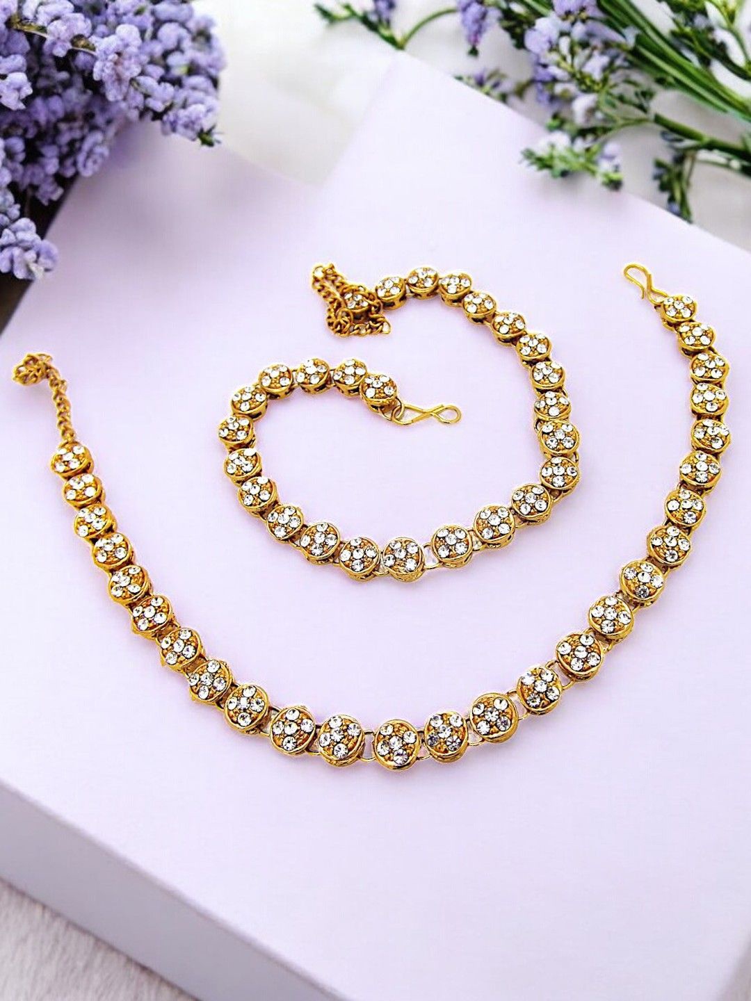 

9blings Set Of 2 Gold-Plated Cubic Zirconia Studded Anklets