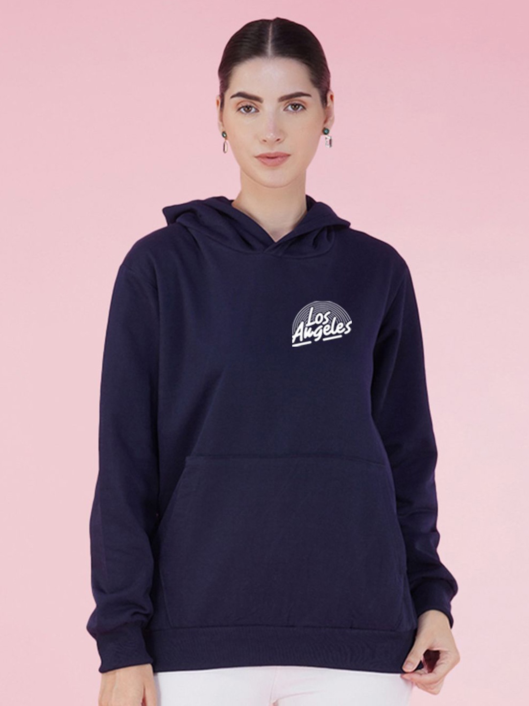 

NUSYL Printed Hooded Oversized Sweatshirt, Navy blue