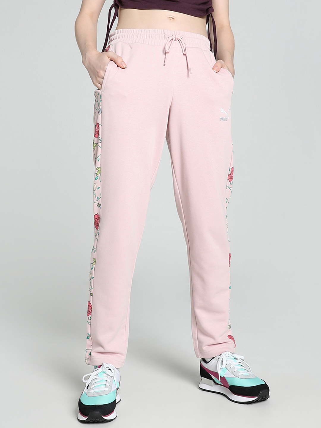 

Puma Women Floral Printed Mid Rise Track Pants, Pink