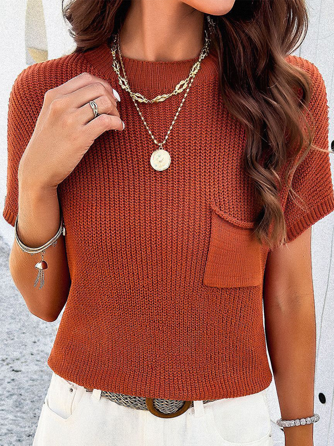 

StyleCast Women Self Design Round Neck Top, Orange
