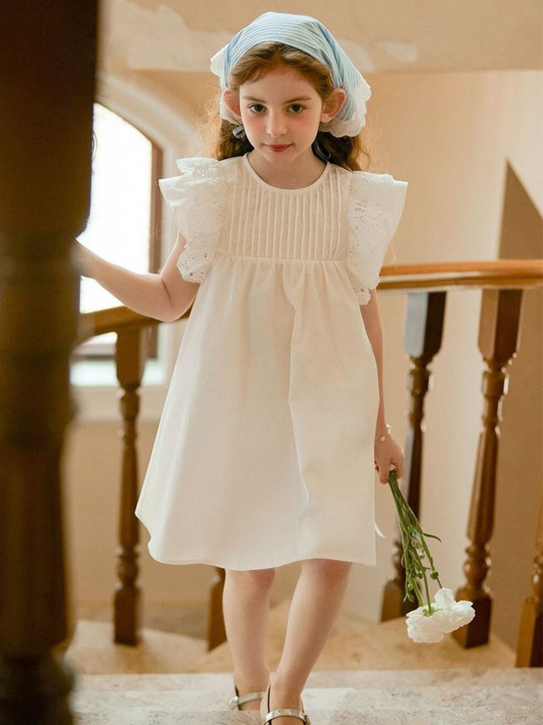 

LULU & SKY Flutter Sleeve A-Line Midi Dress, White