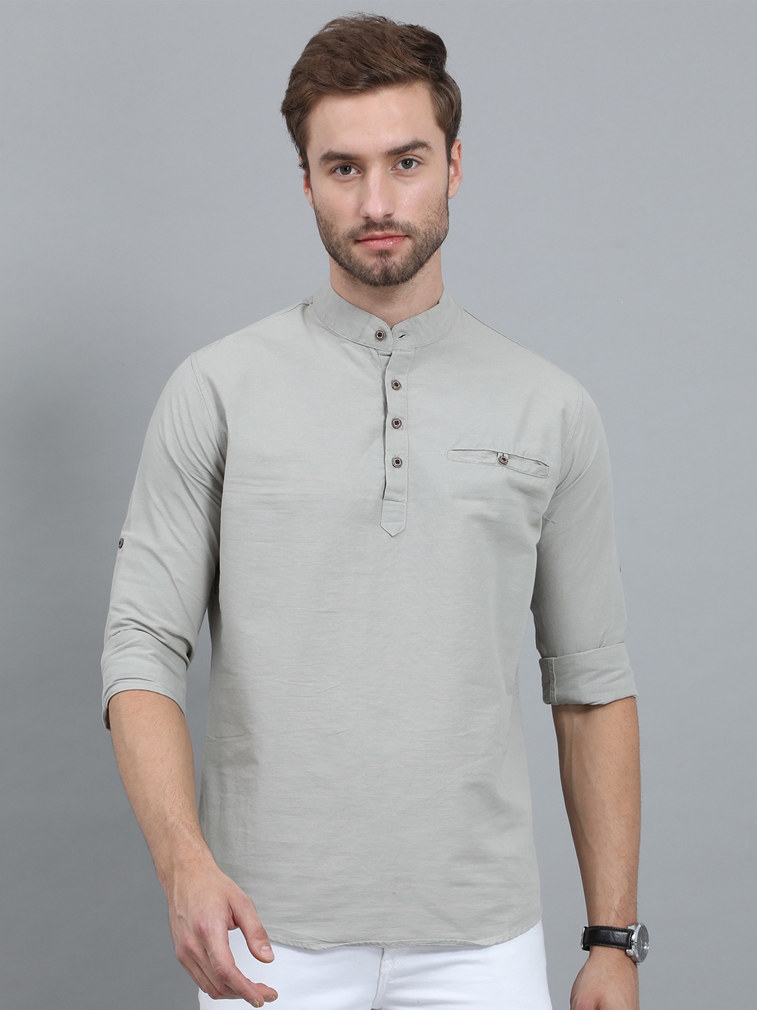 

Rope Men Thread Work Kurta, Grey