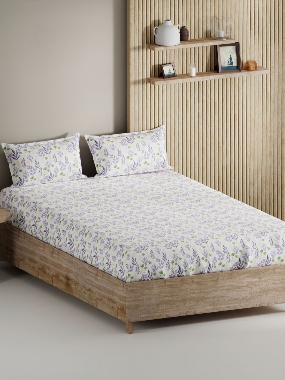 

BIANCA Green Floral Pure Cotton 144 TC King Bedsheet with 2 Pillow Covers 2.74 x 2.74 Mts