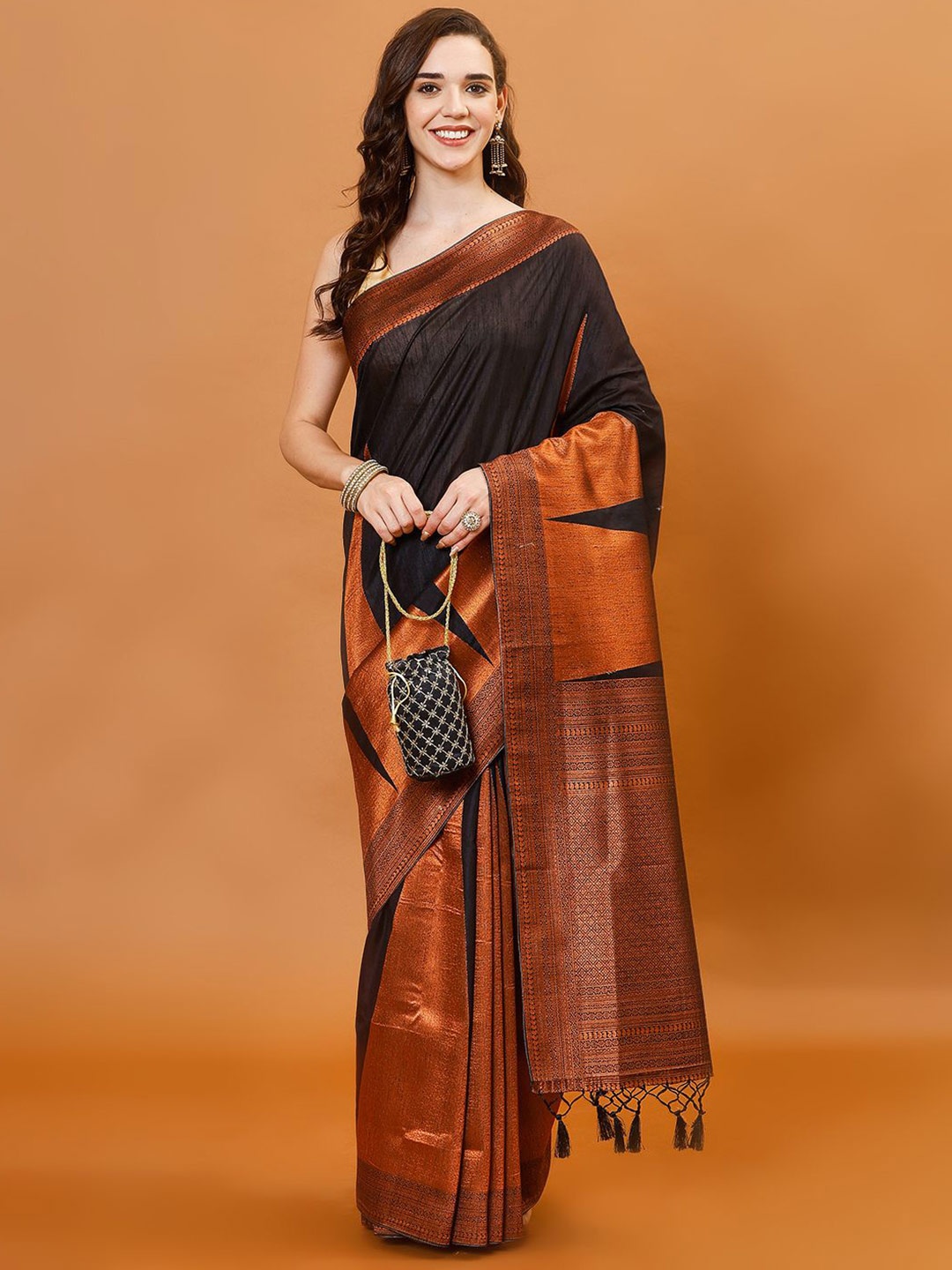 

Meena Bazaar Woven Design Zari Art Silk Saree, Black