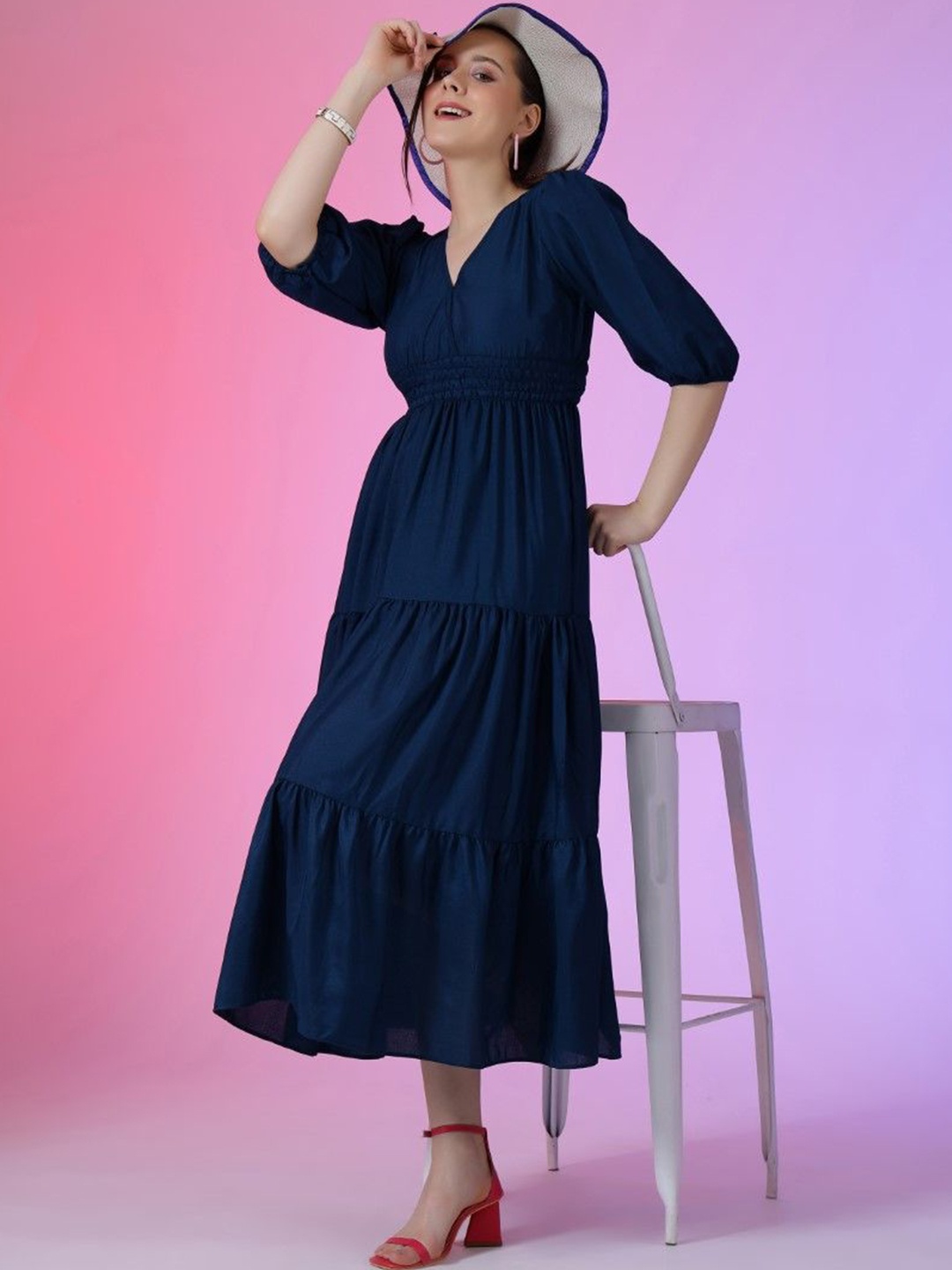 

Krunal Raiyani Applique women Fit & Flare Maxi Dress, Blue