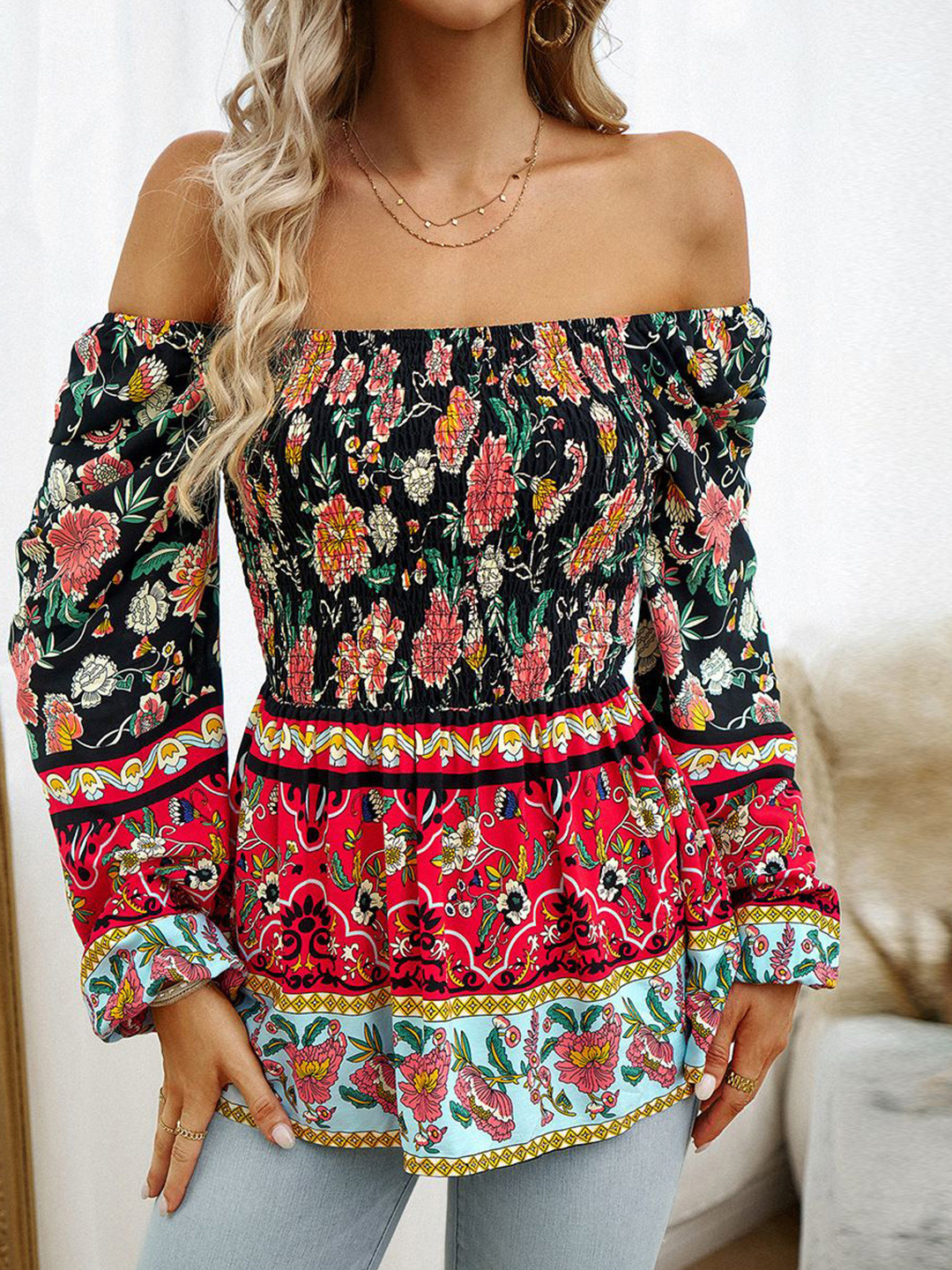 

StyleCast Women Floral Printed Square Neck Top, Blue