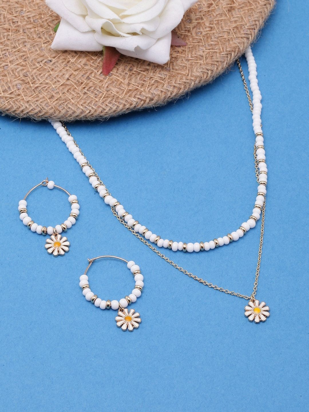 

KPOP Gold-Plated Enamelled Stone Studded & Beaded Jewellery Set