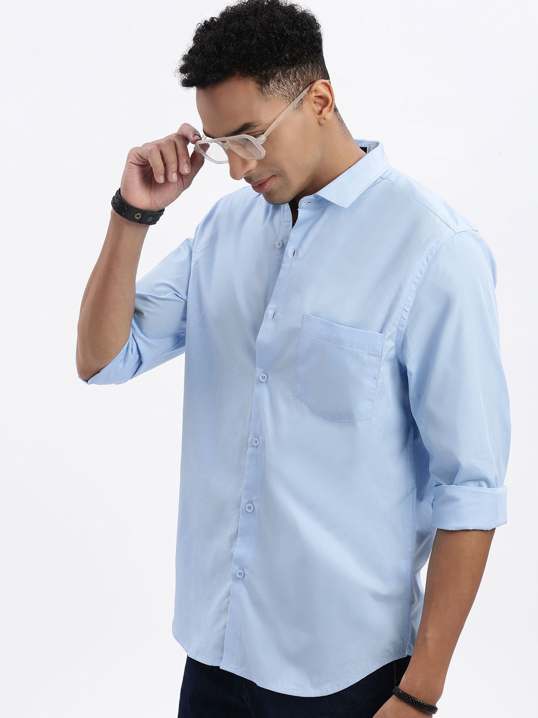 

SHOWOFF Men Premium Spread Collar Solid Cotton Slim Fit Formal Shirt, Blue