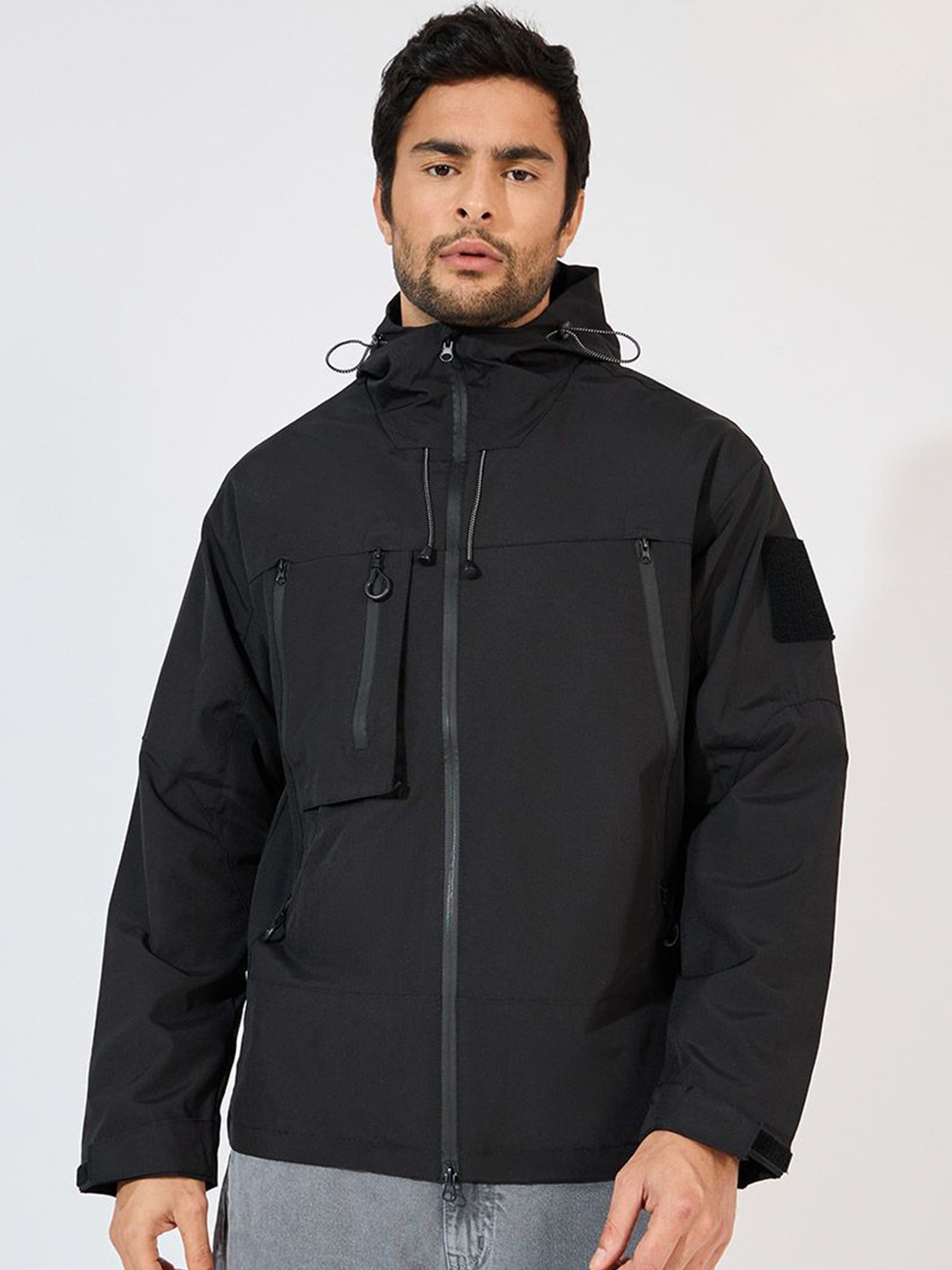 

Styli Men Hooded Solid Casual Sporty Jacket, Black