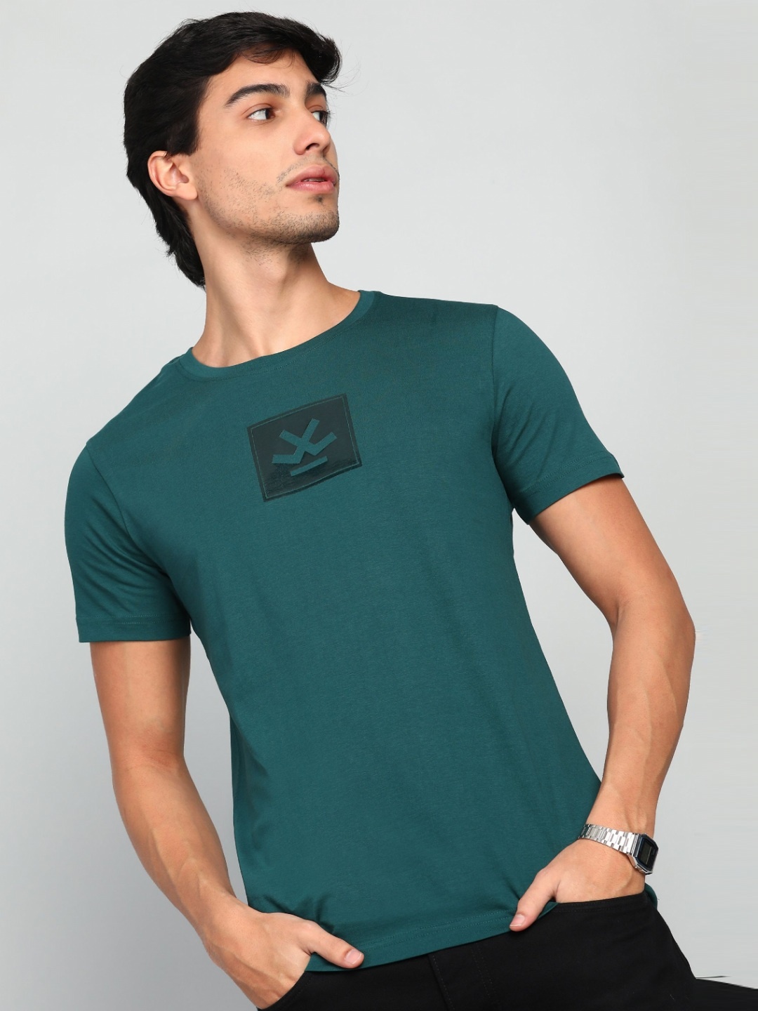 

WROGN Men Brand Logo Printed Round Neck Pure Cotton T-shirt, Teal
