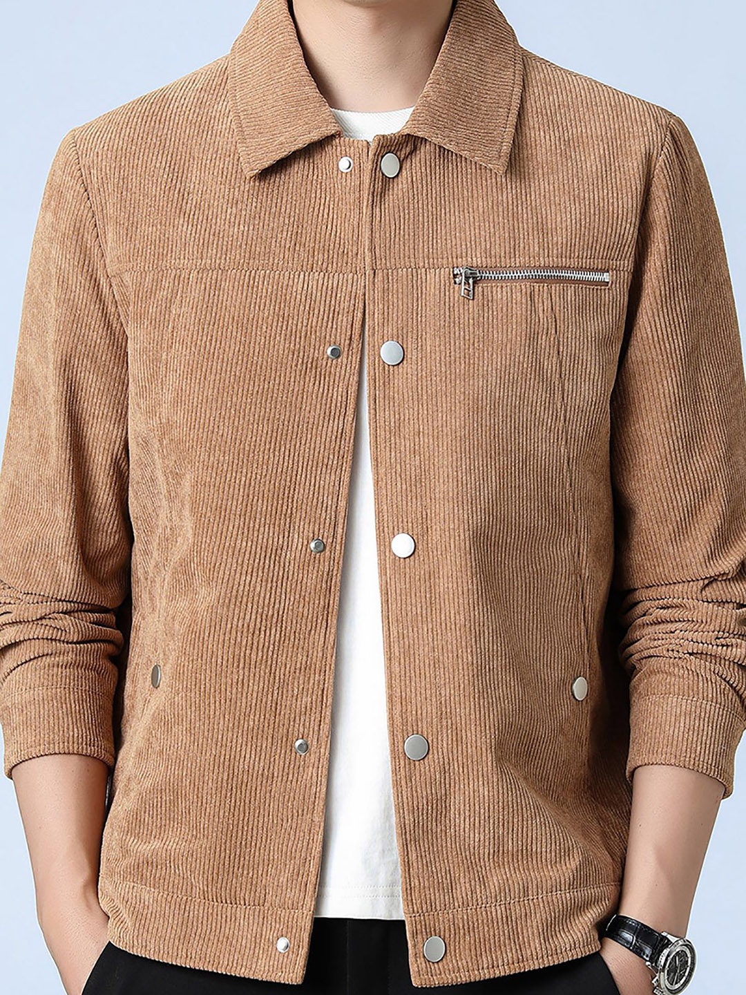 

StyleCast x Revolte Men Spread Collar Self Design Casual Windcheater Jacket, Rust