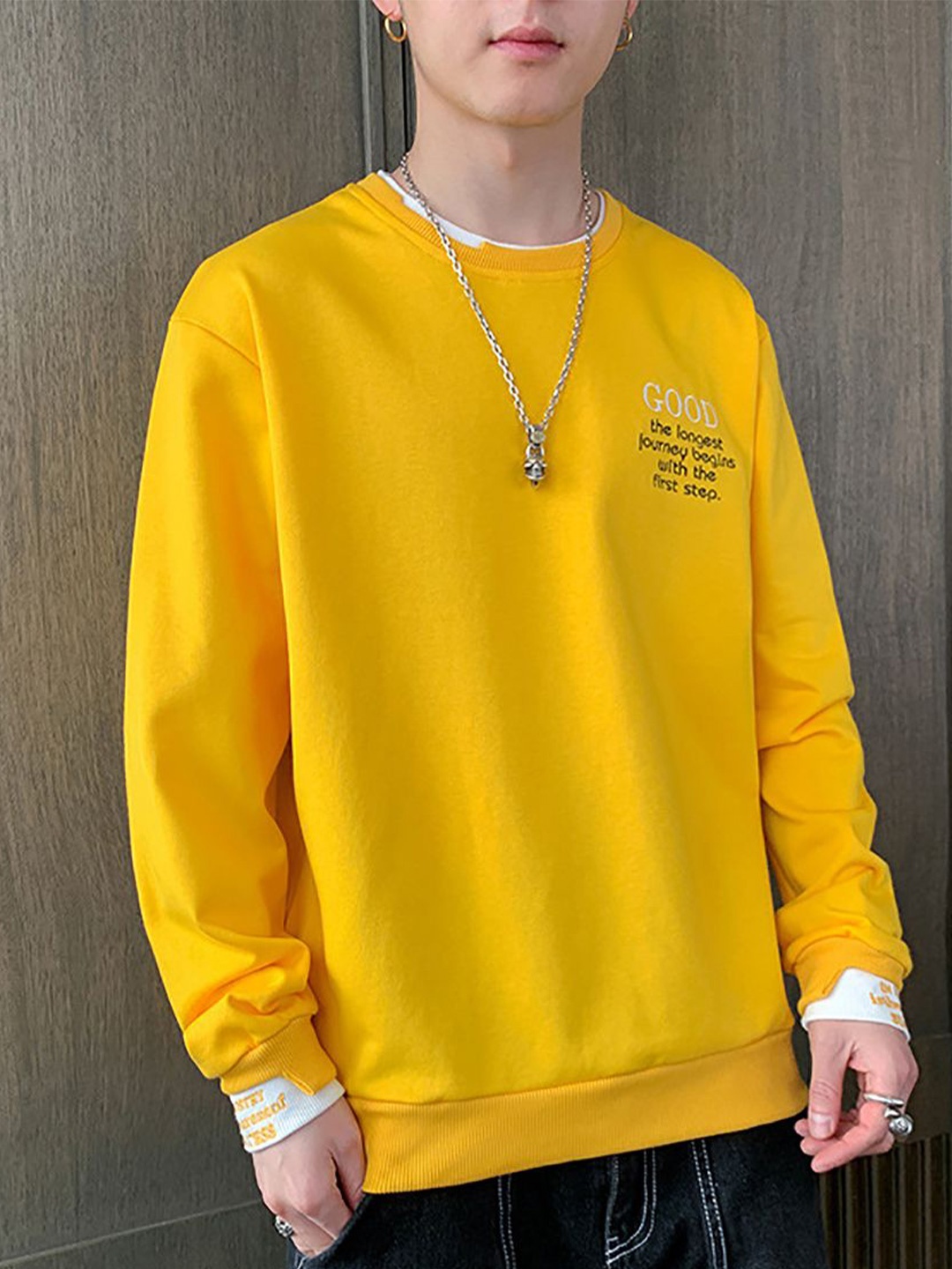 

StyleCast x Revolte Men Printed Round Neck Sweatshirt, Yellow