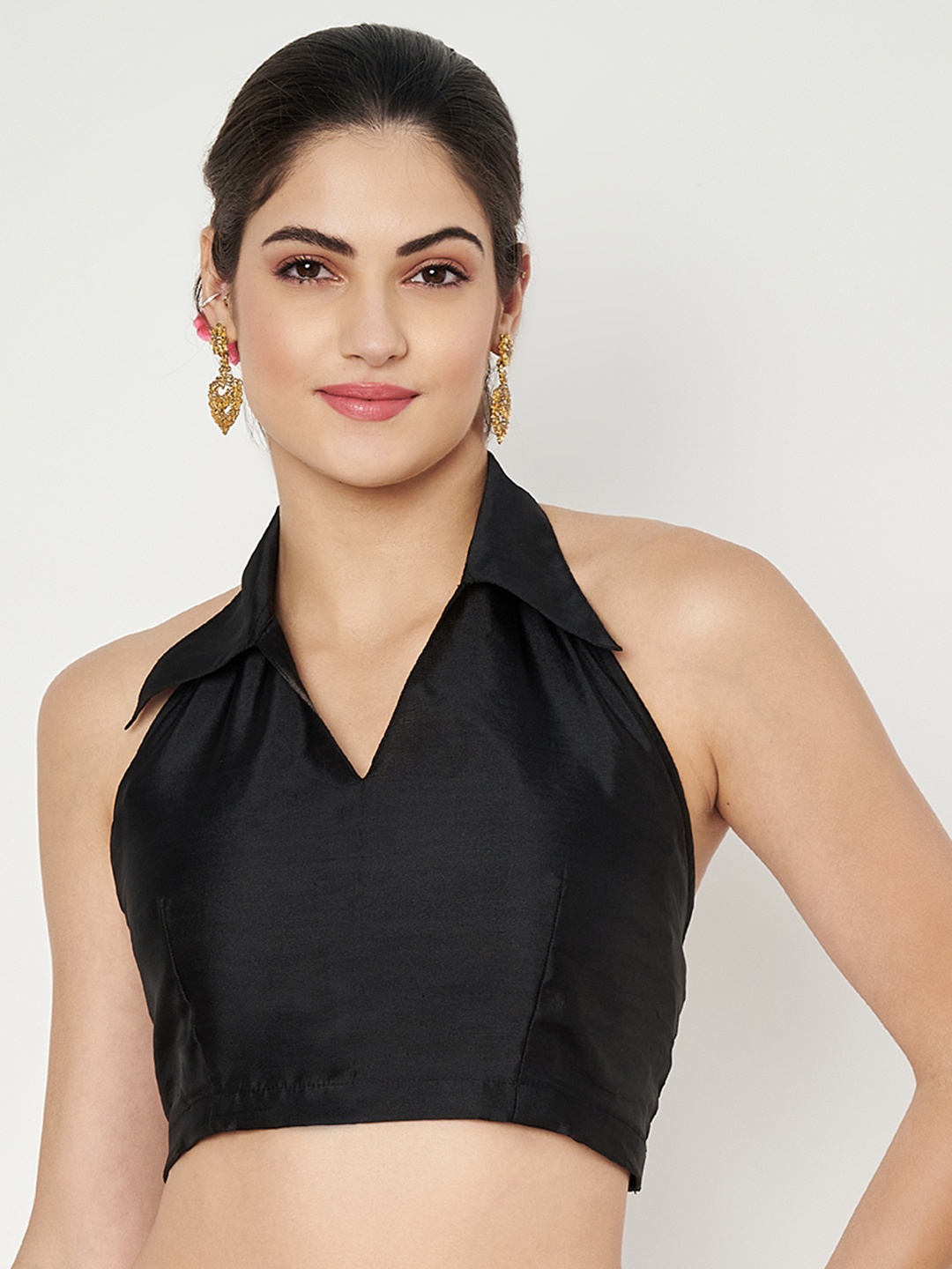 

studio rasa Shirt Collar Stretchable Saree Blouse, Black