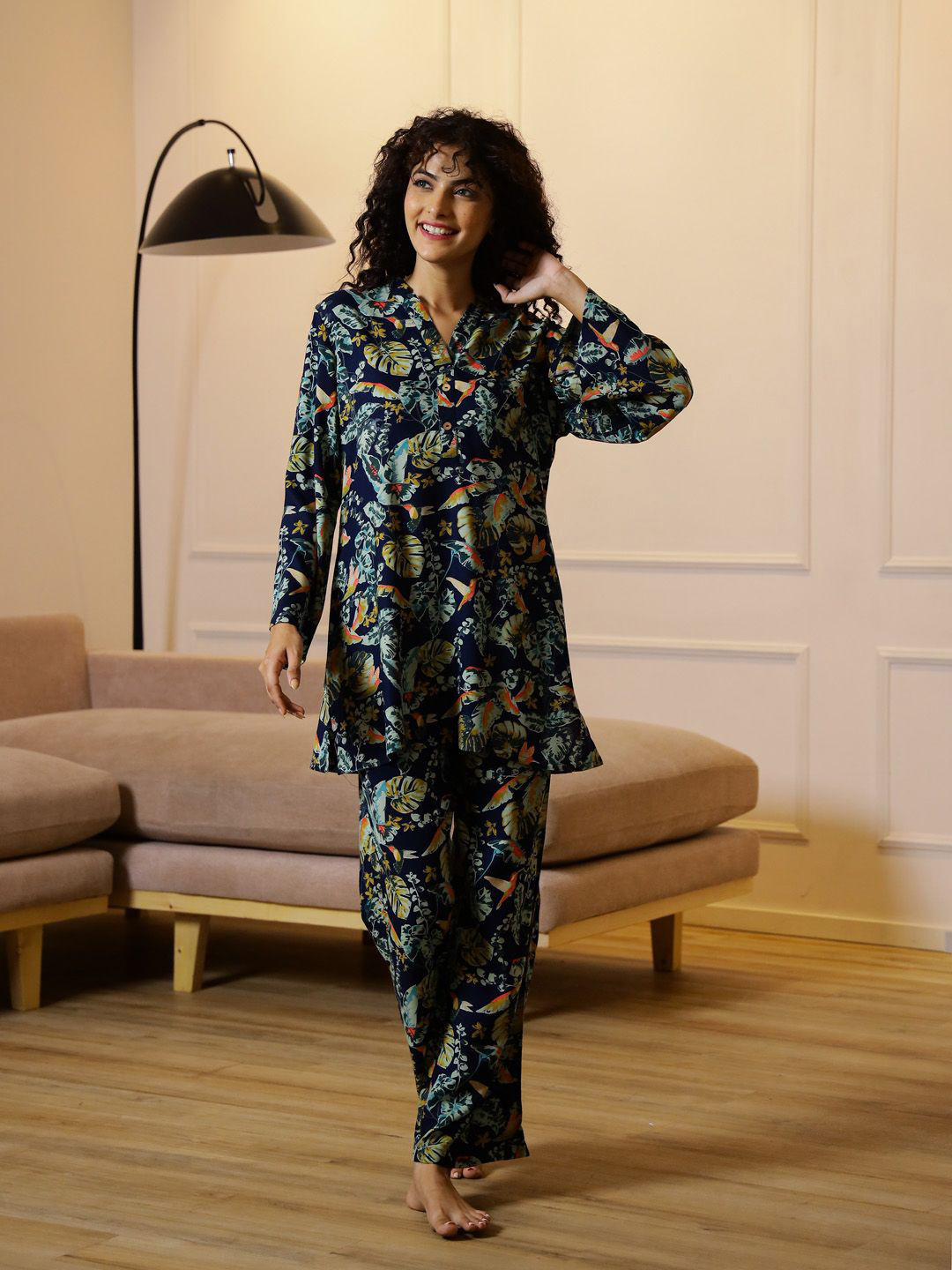 

SANSKRUTIHOMES Women Printed Night suit, Navy blue