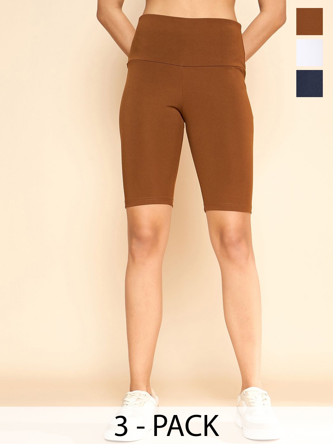 

COLOR CAPITAL Women Pack Of 3 Above Knee-Length Cycling Tights, Brown