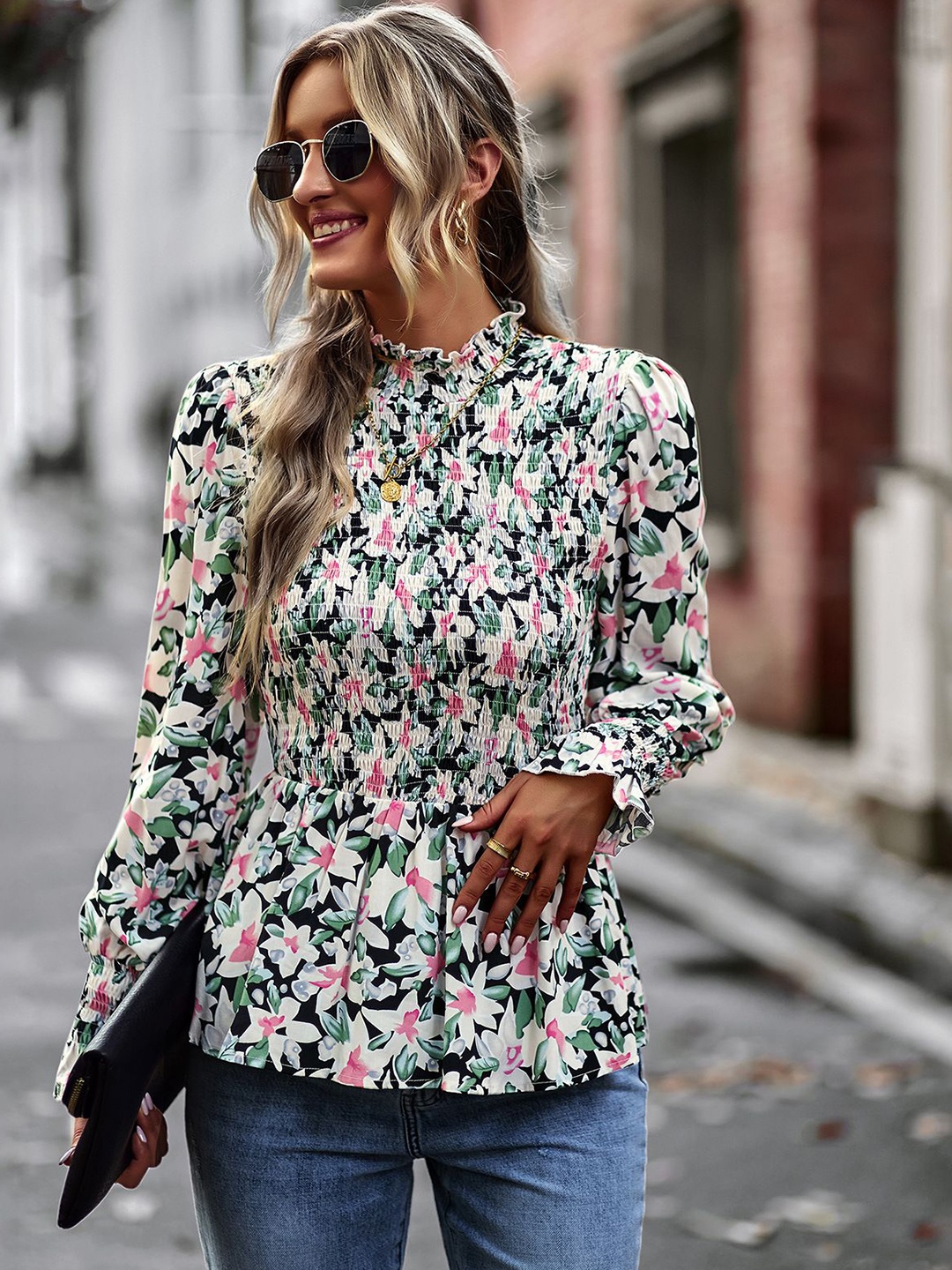 

StyleCast Women Floral Printed High Neck Top, Green