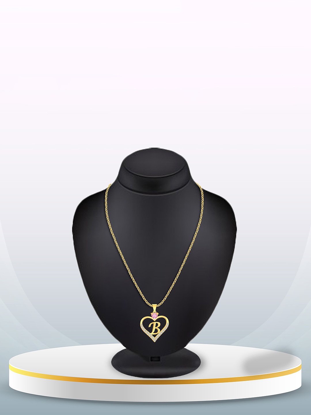 

Heer Collection Gold-Plated Cubic Zirconia Heart Shape Alphabet B Pendants with Chains