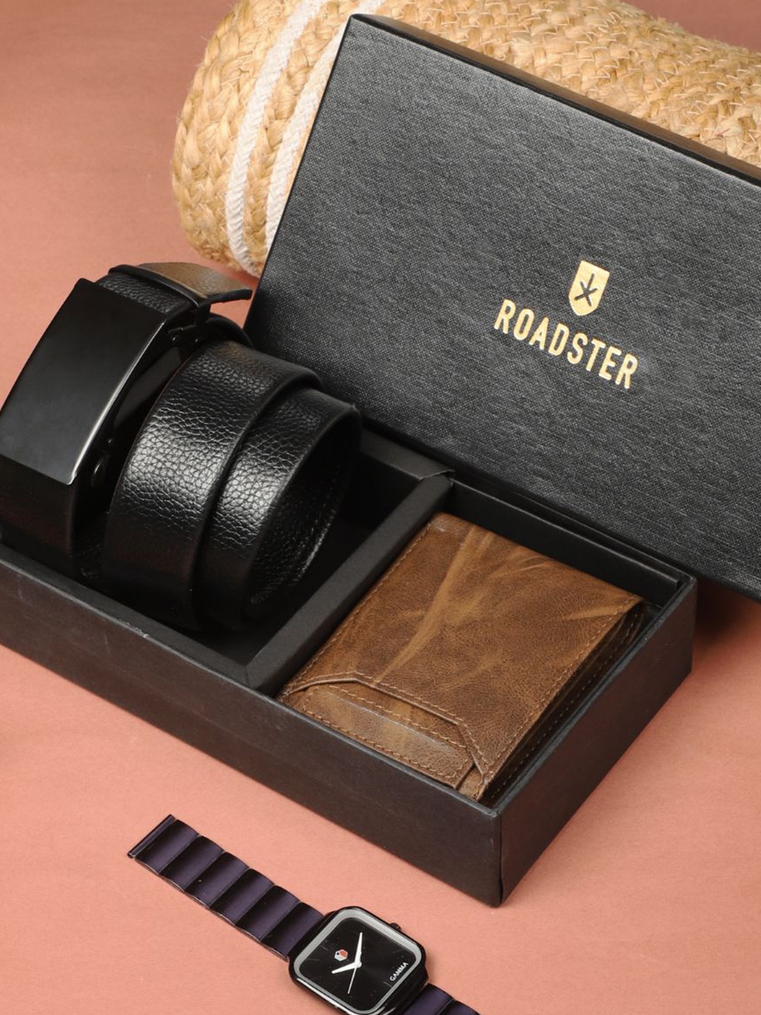 

The Roadster Lifestyle Co. Men Solid Belt & Wallet Formal Accessory Gift Set, Black