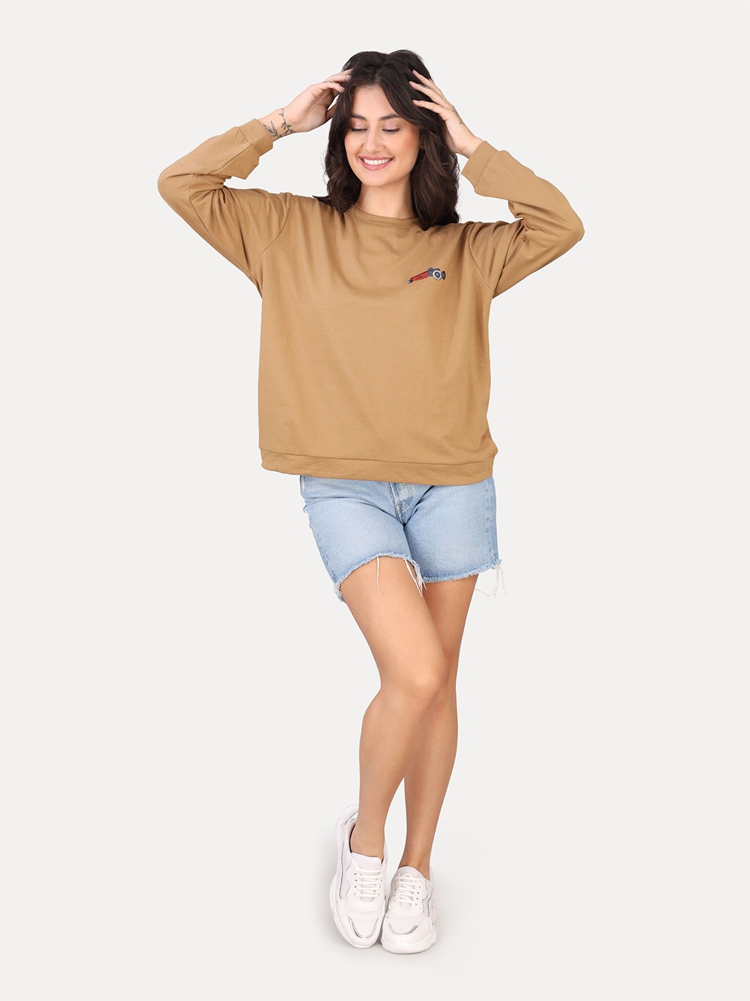 

VISO Women Typography Printed Round Neck Cotton Pullover Sweatshirt, Beige